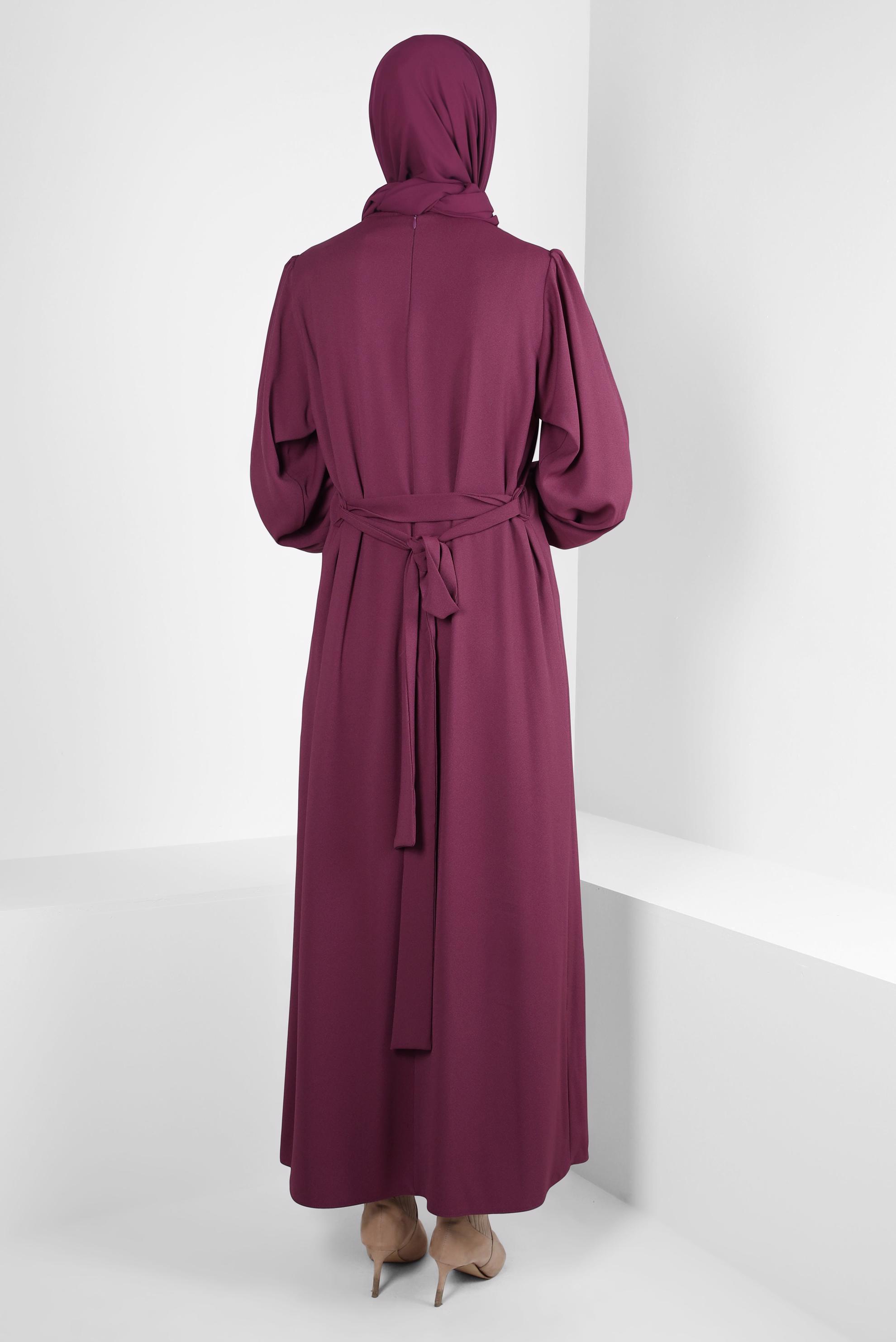 Hijab clothing PINK BELTED DRESS WITH GEM DETAIL 44356-1