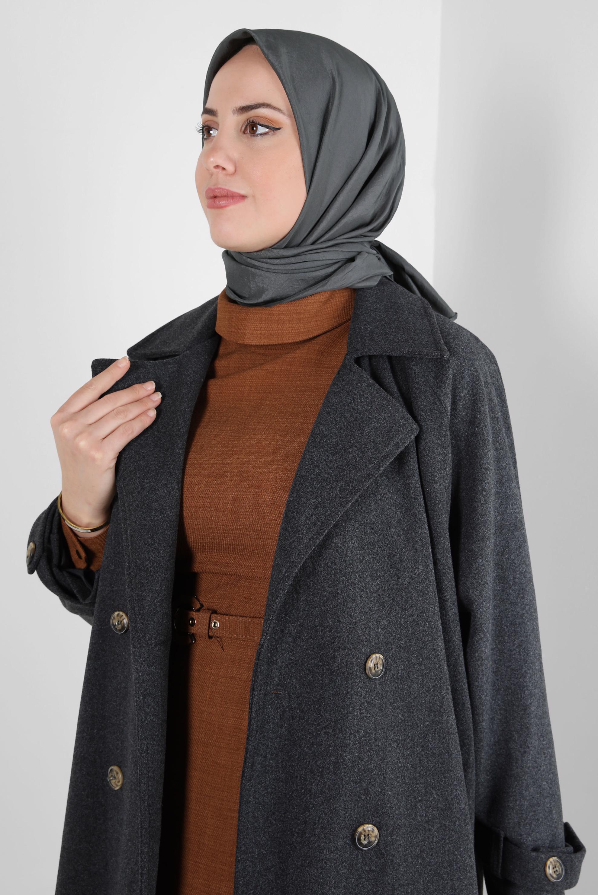 Tesettür giyim GRİ ALVİNA KRAŞ EŞARP 8305