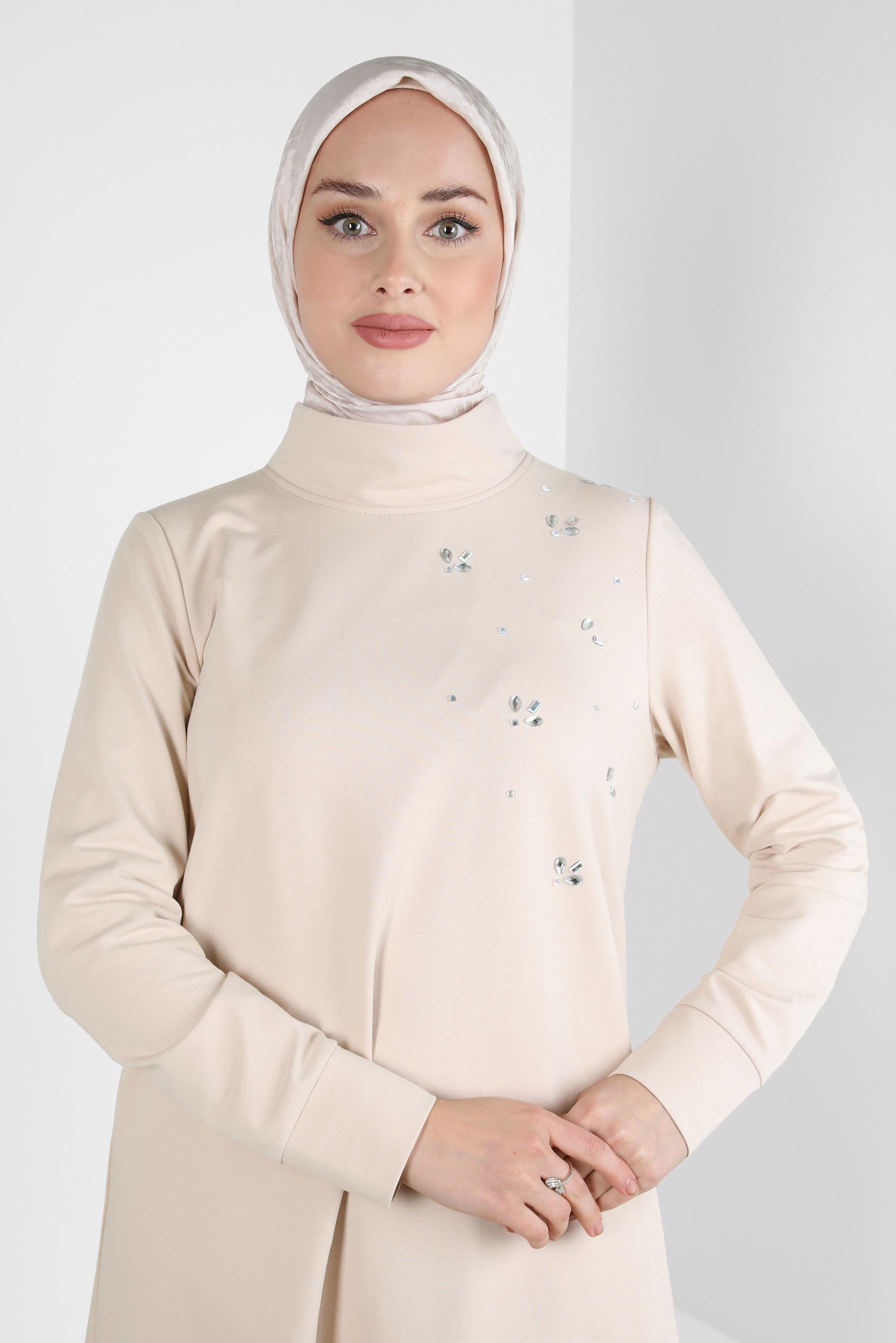 Tesettür giyim BEJ ALVİNA JAKARLI EŞARP 8309