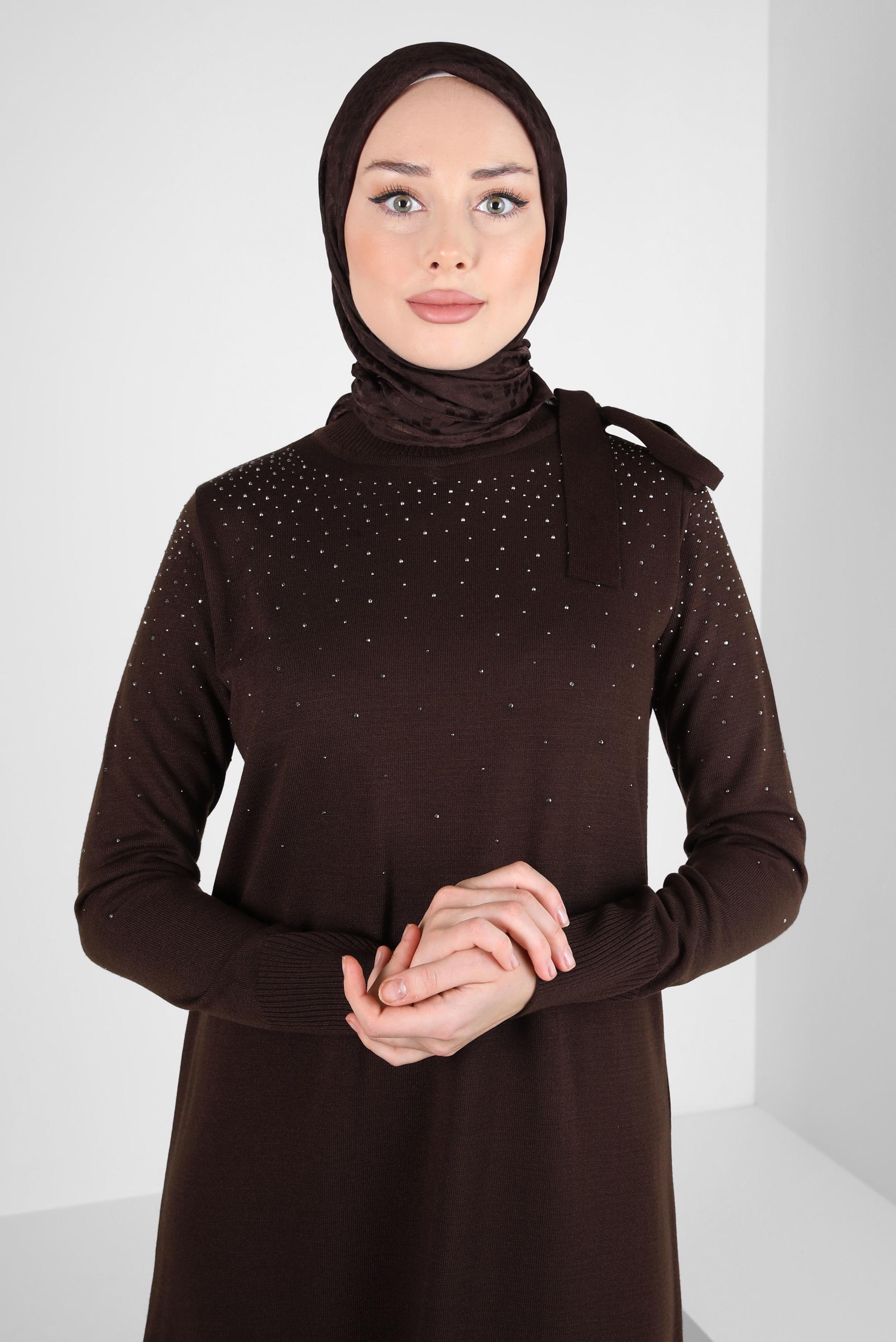 Tesettür giyim KAHVE ALVİNA JAKARLI EŞARP 8309