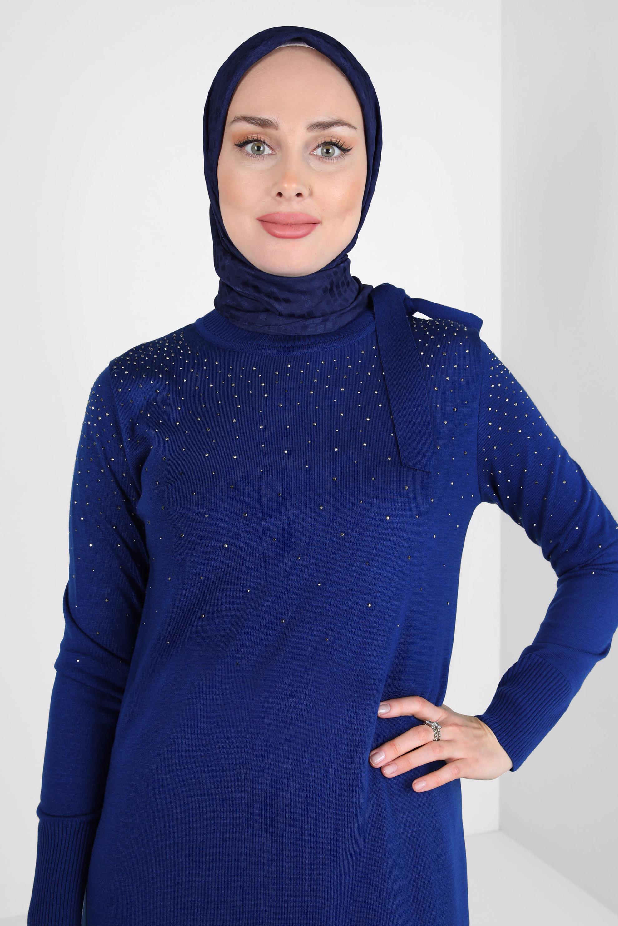 Tesettür giyim LACİVERT ALVİNA JAKARLI EŞARP 8309