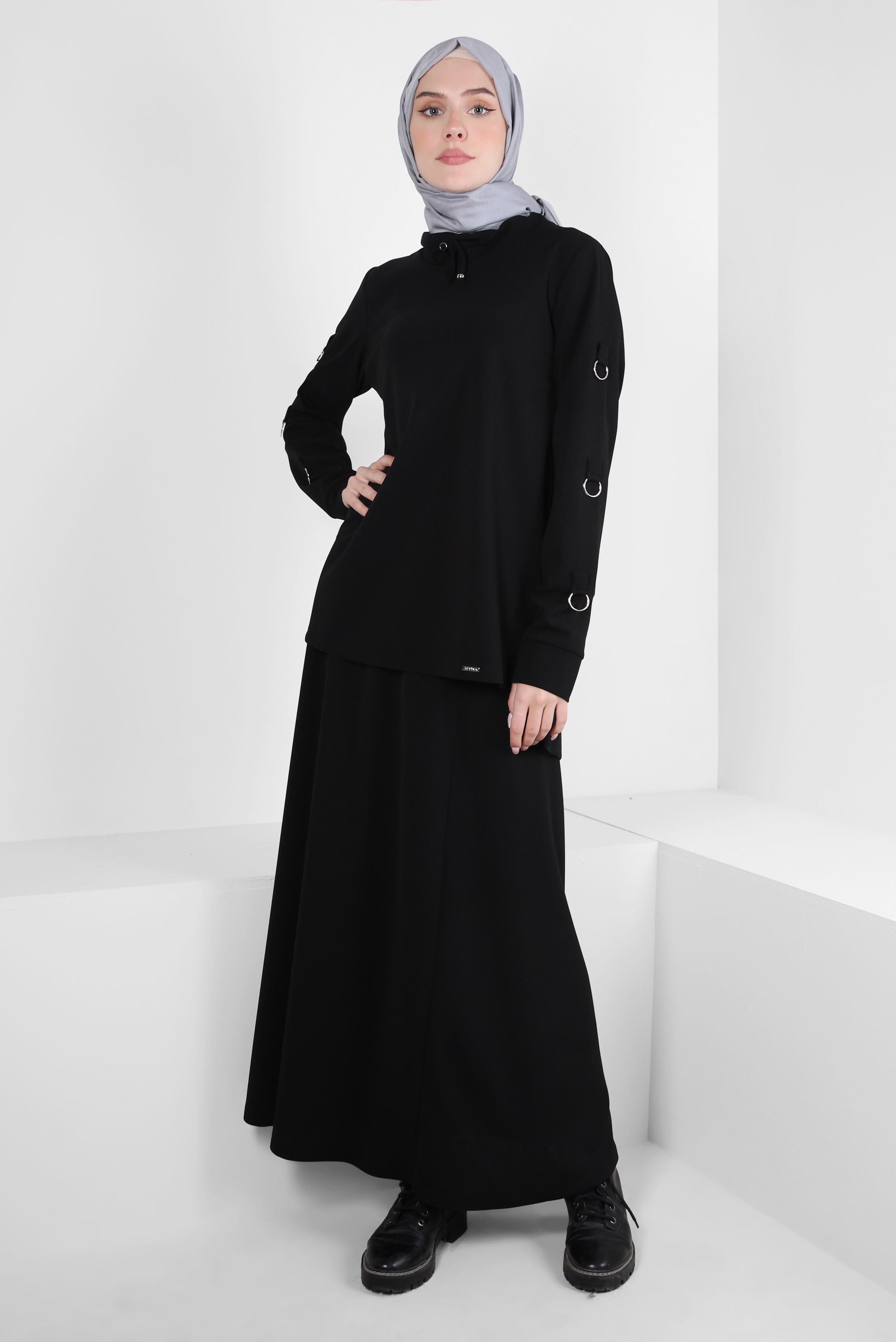 Tesettür giyim SİYAH ETEKLİ EŞOFMAN TAKIM 43877