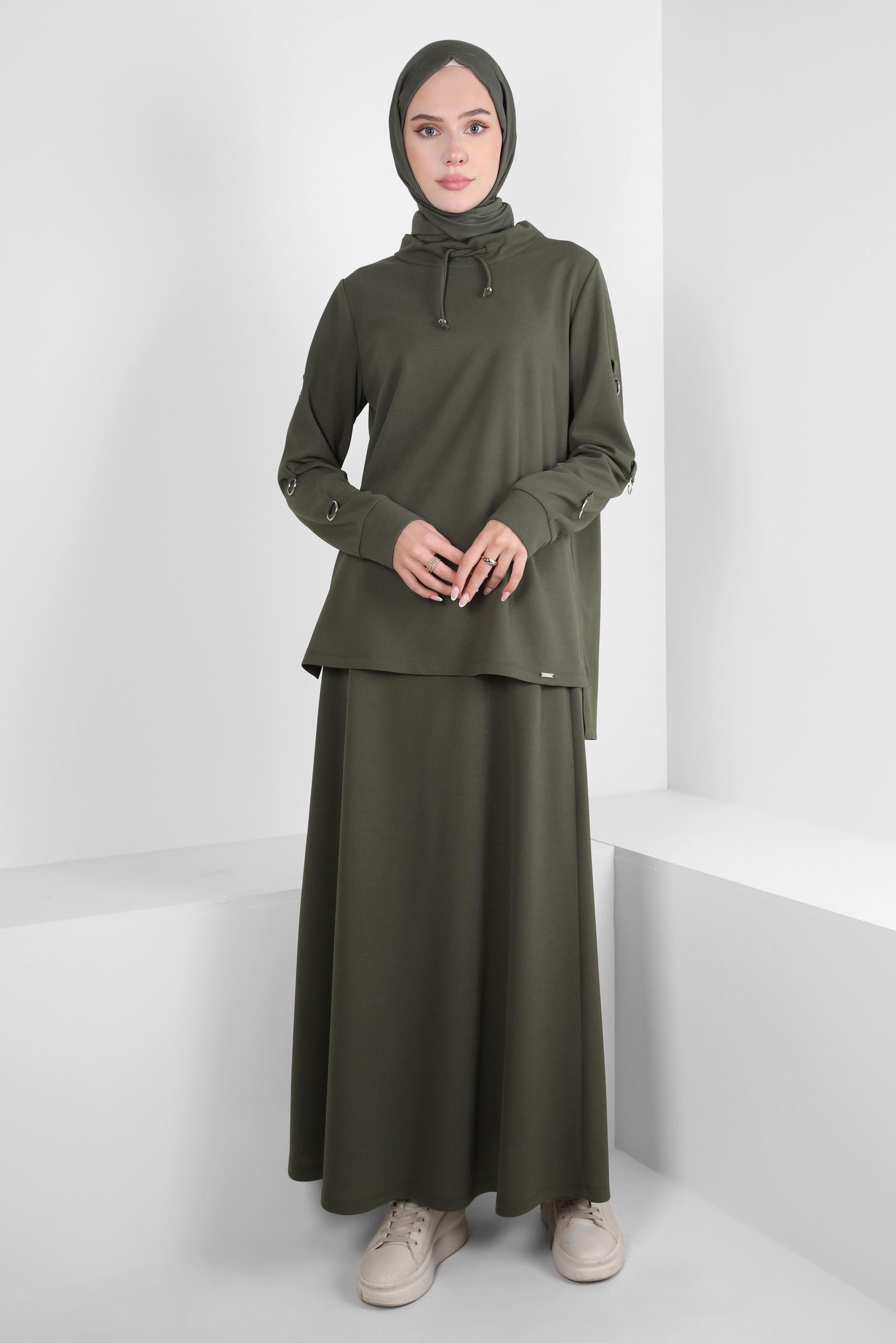 Tesettür giyim HAKİ ETEKLİ EŞOFMAN TAKIM 43877