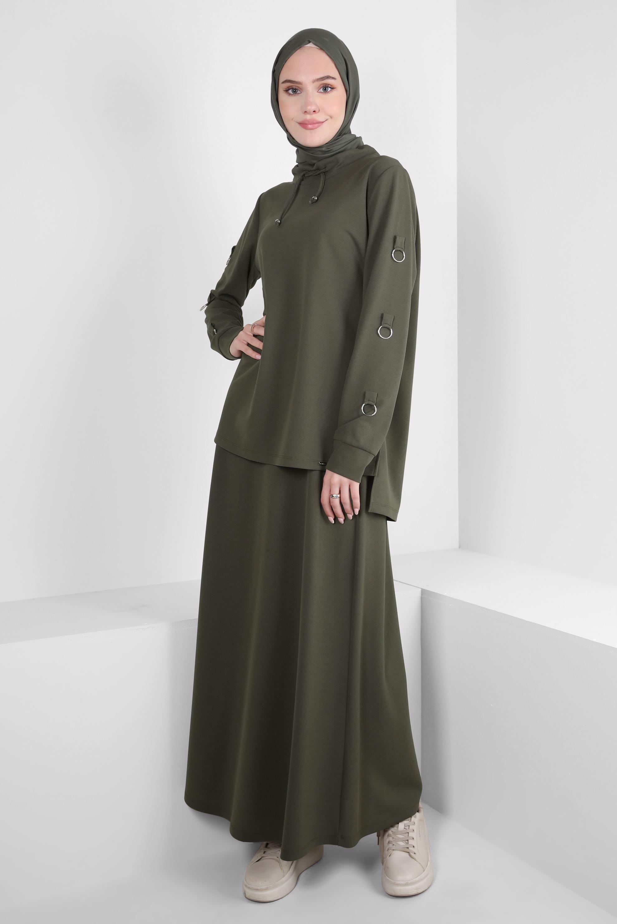 Tesettür giyim HAKİ ETEKLİ EŞOFMAN TAKIM 43877