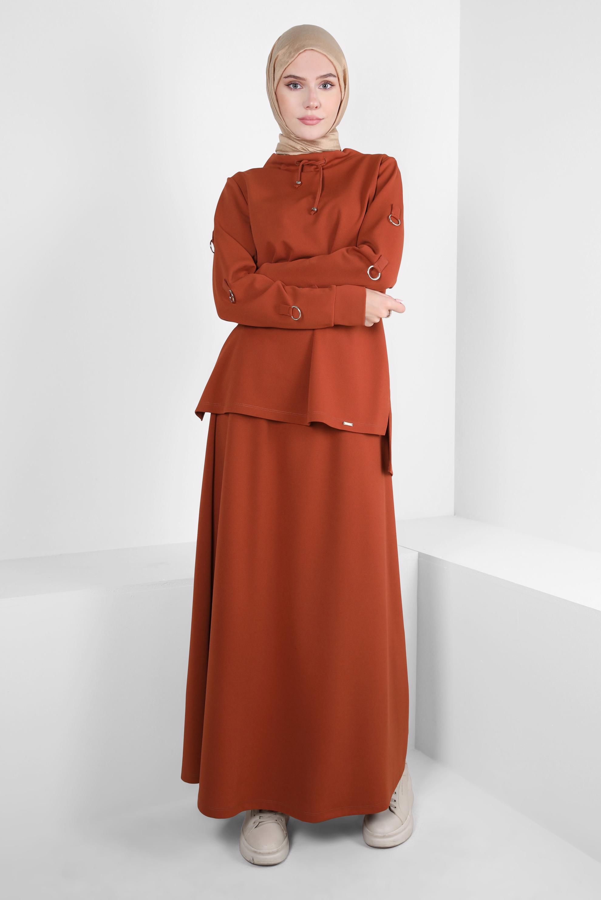 Tesettür giyim TURUNCU ETEKLİ EŞOFMAN TAKIM 43877