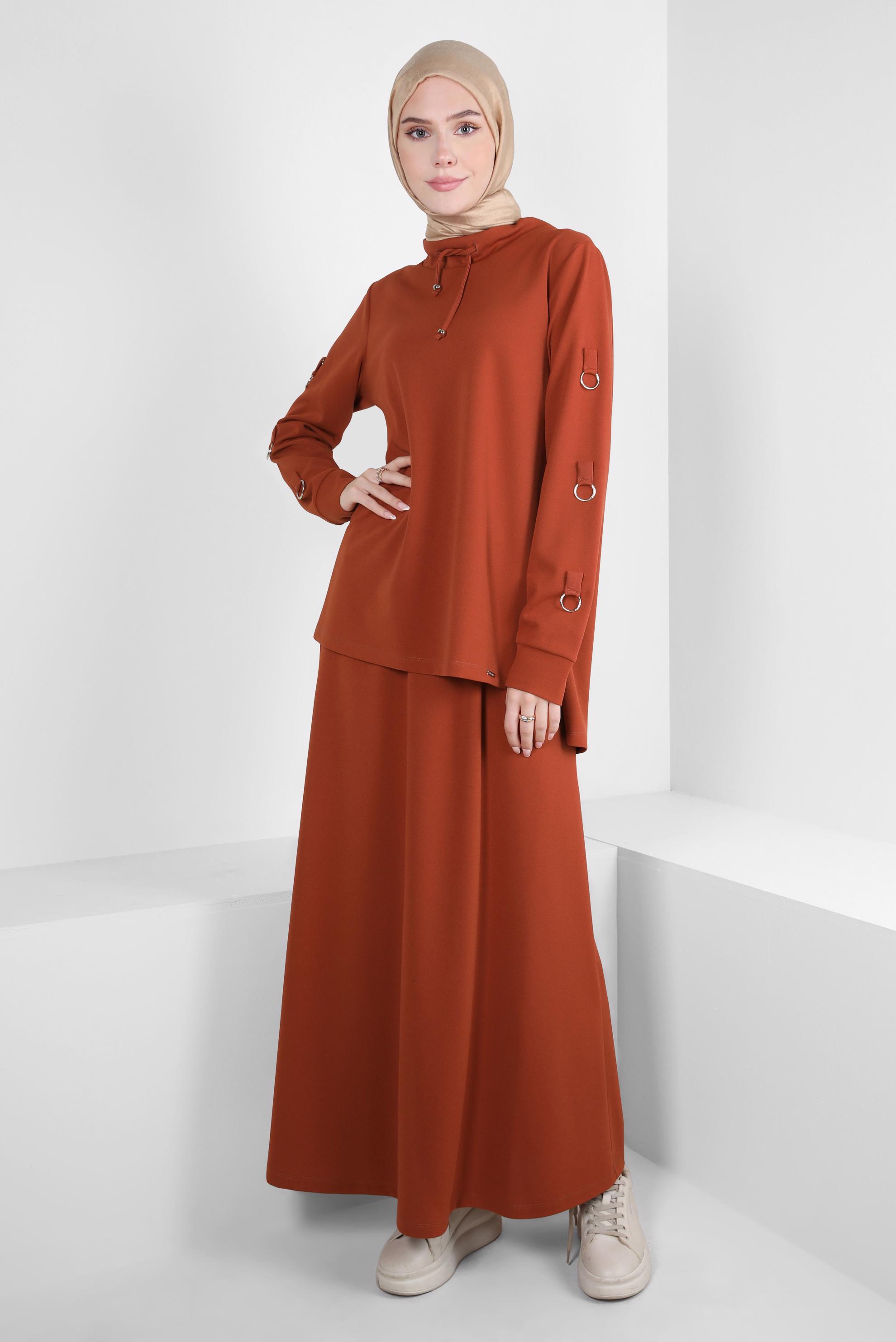 Tesettür giyim TURUNCU ETEKLİ EŞOFMAN TAKIM 43877