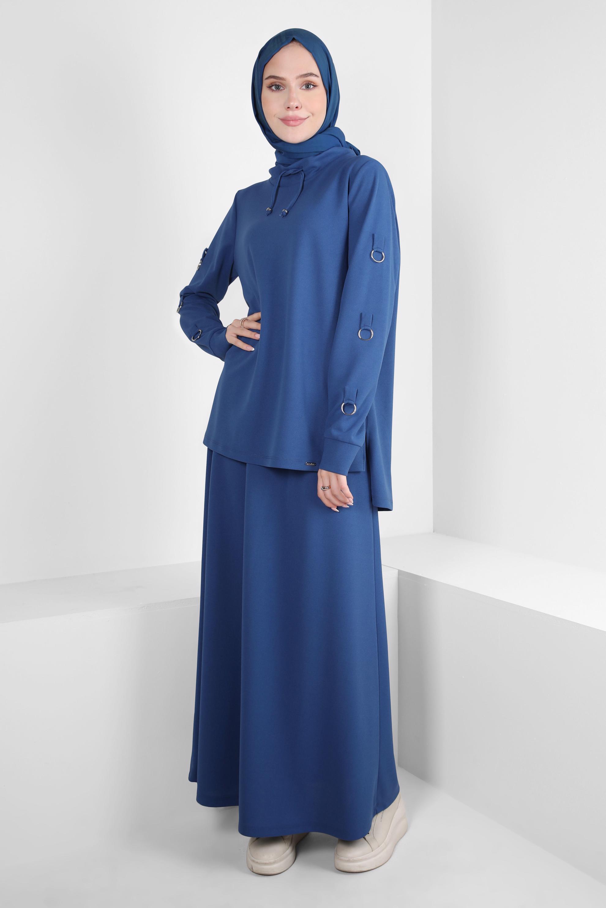 Tesettür giyim MAVİ ETEKLİ EŞOFMAN TAKIM 43877