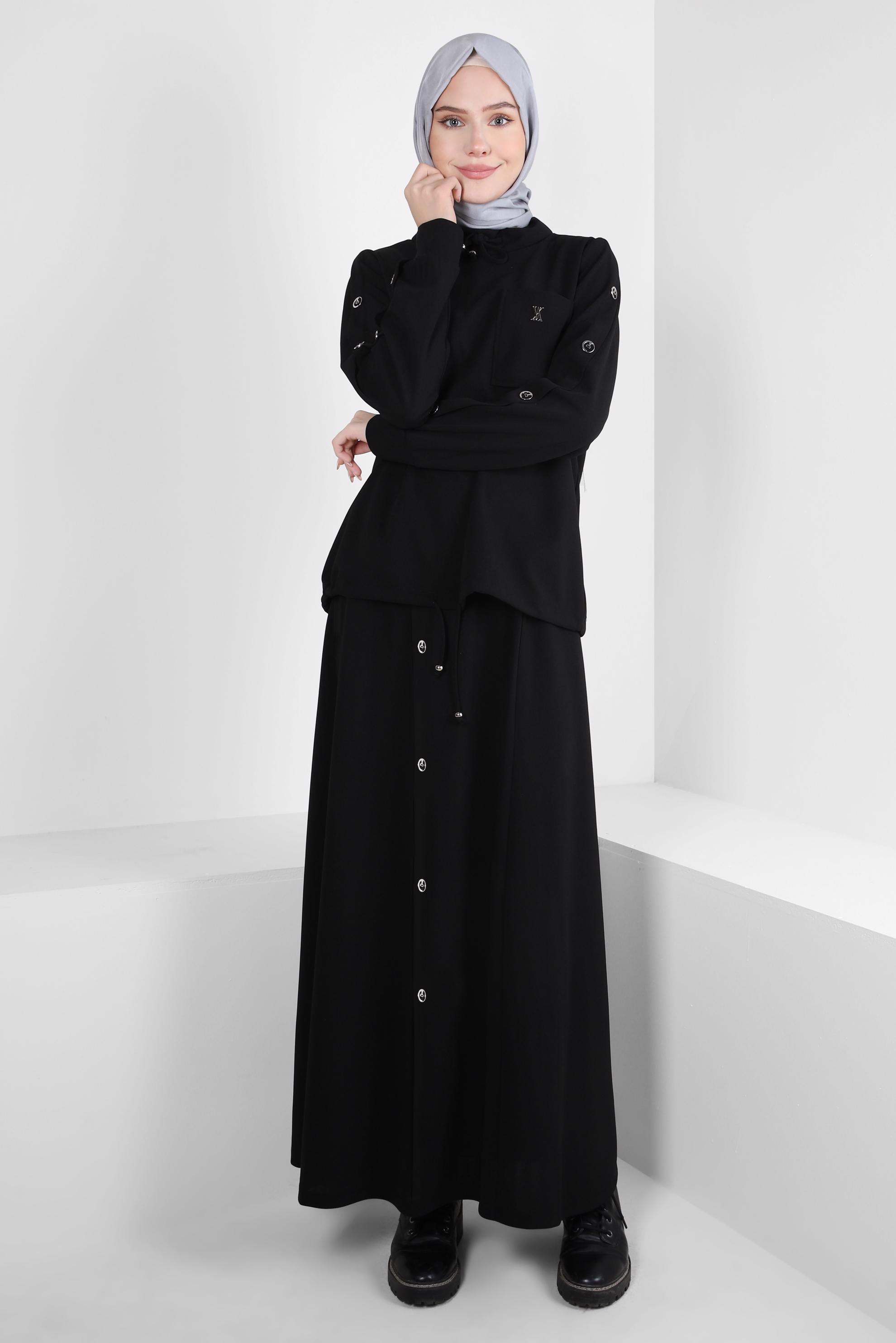 Tesettür giyim SİYAH ETEKLİ EŞOFMAN TAKIM 43878