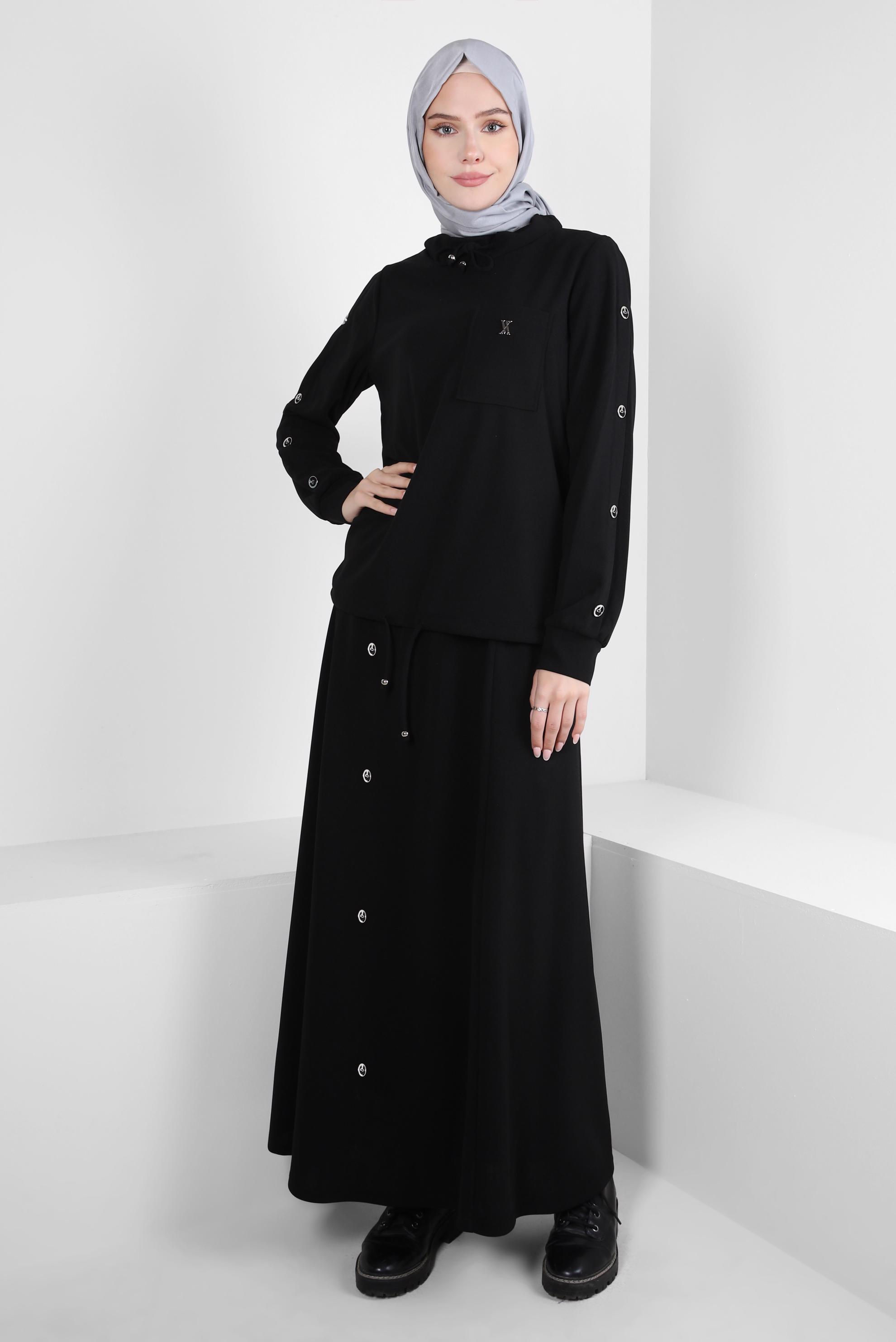 Tesettür giyim SİYAH ETEKLİ EŞOFMAN TAKIM 43878