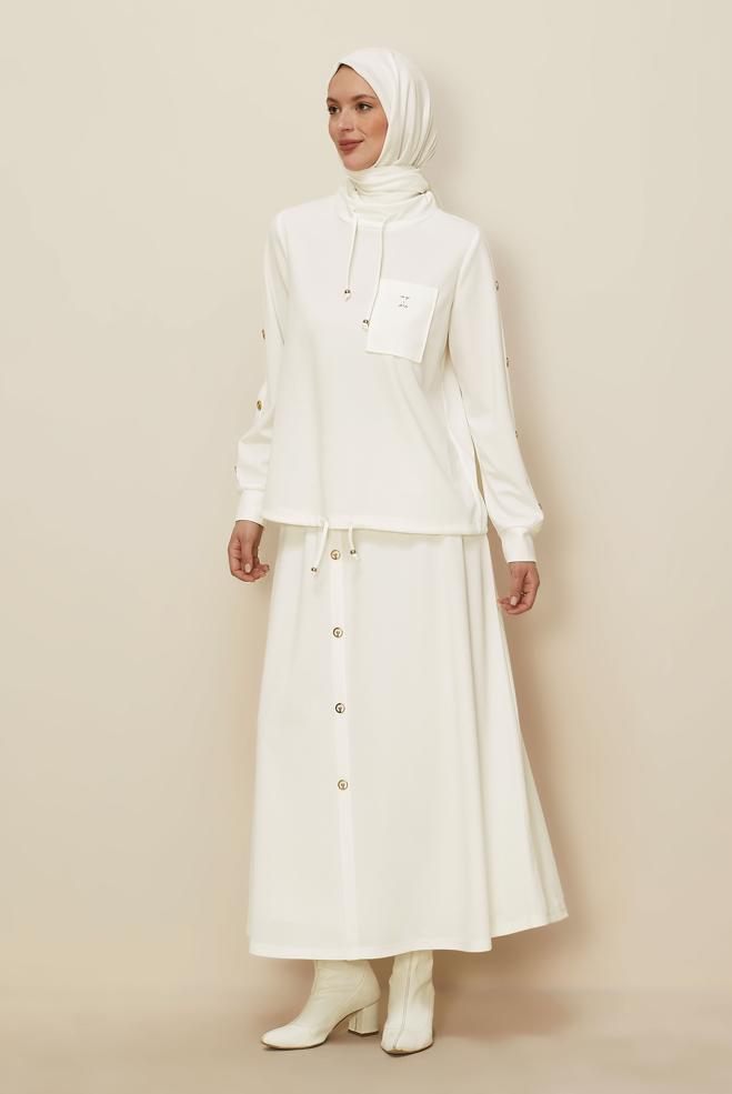 Hijab clothing WHITE SKIRTED TRACKSUIT SET 43878 - ALVİNA