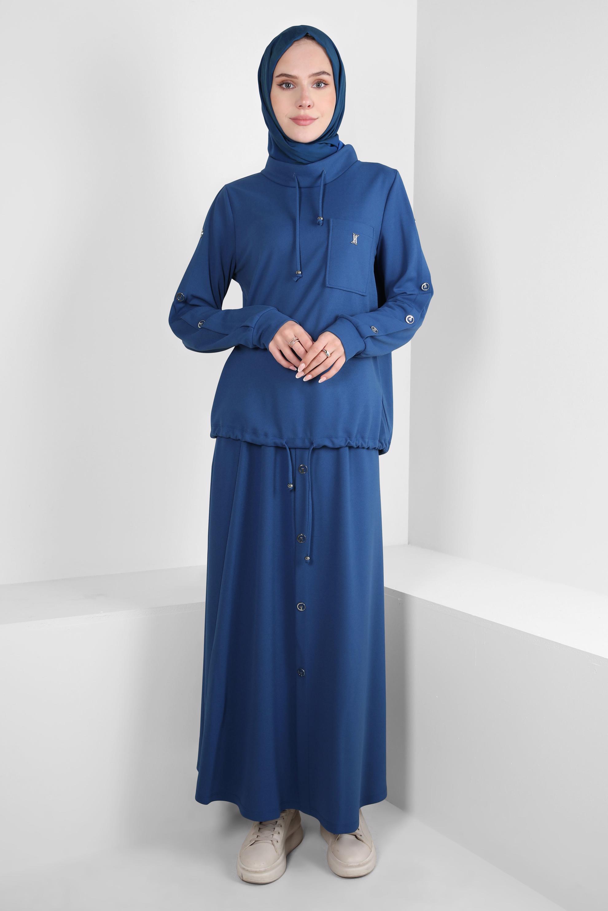 Tesettür giyim MAVİ ETEKLİ EŞOFMAN TAKIM 43878