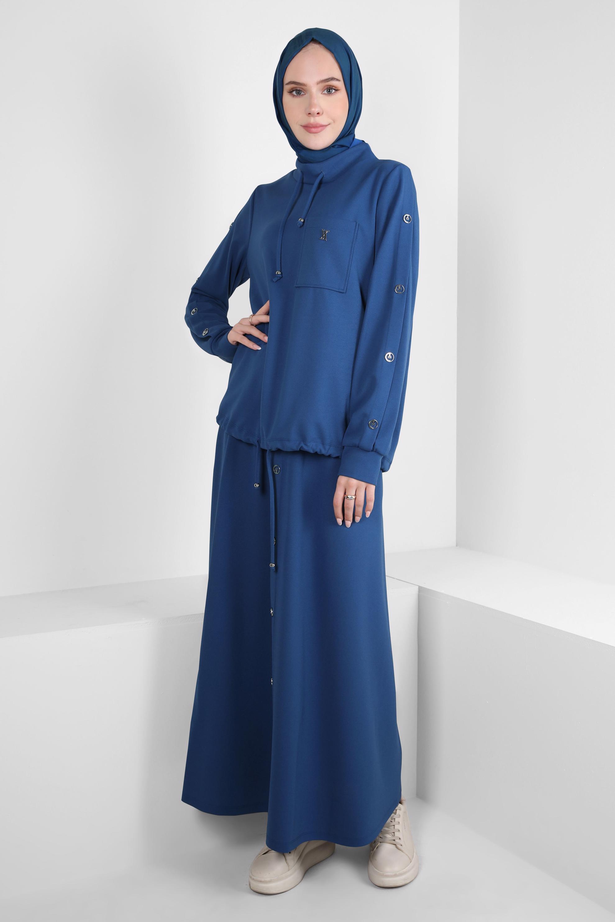 Tesettür giyim MAVİ ETEKLİ EŞOFMAN TAKIM 43878