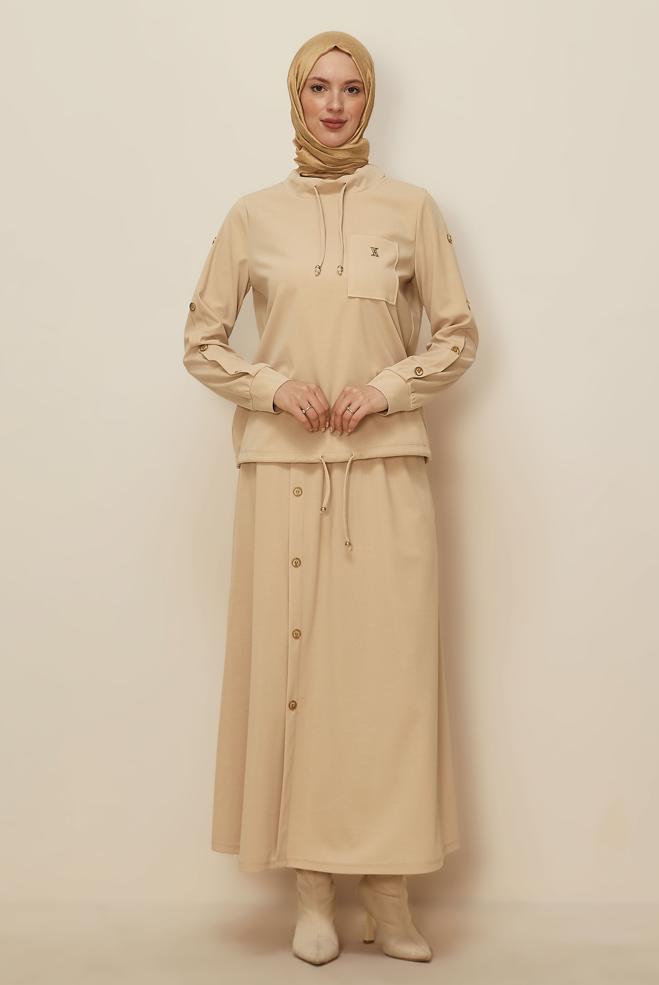 Hijab clothing ECRU SKIRTED TRACKSUIT SET 43878 - ALVİNA