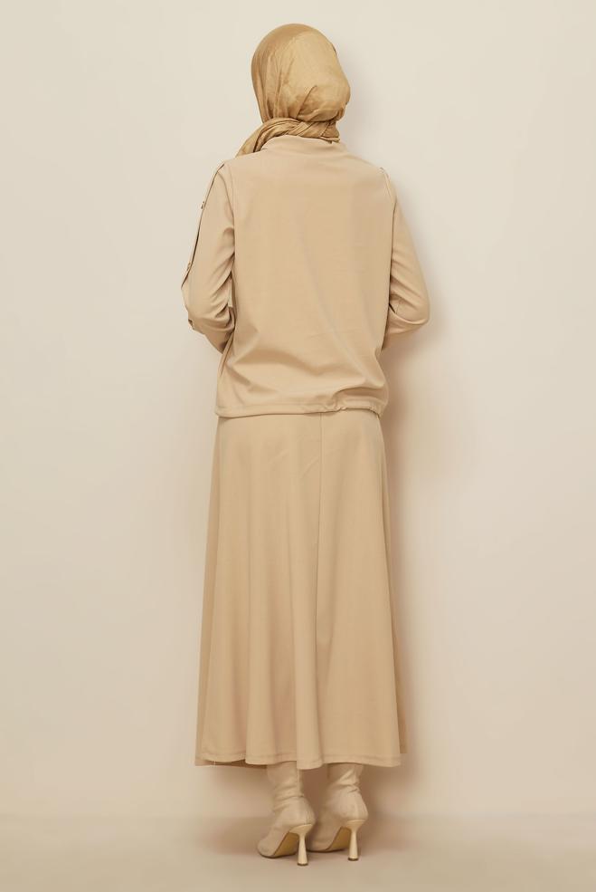 Hijab clothing ECRU SKIRTED TRACKSUIT SET 43878 - ALVİNA