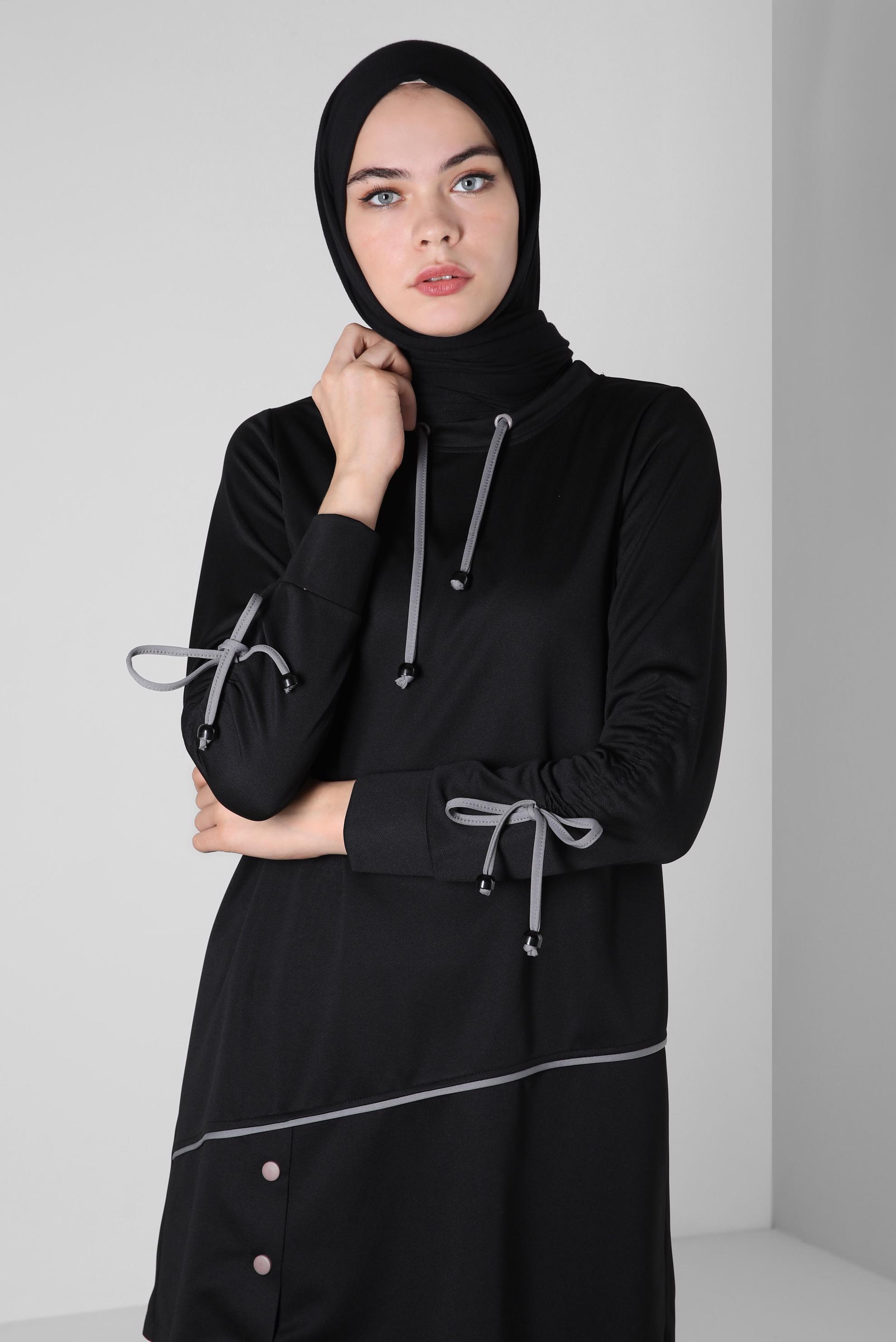 Tesettür giyim SİYAH ÖRME PANTOLONLU EŞOFMAN TAKIM 43880