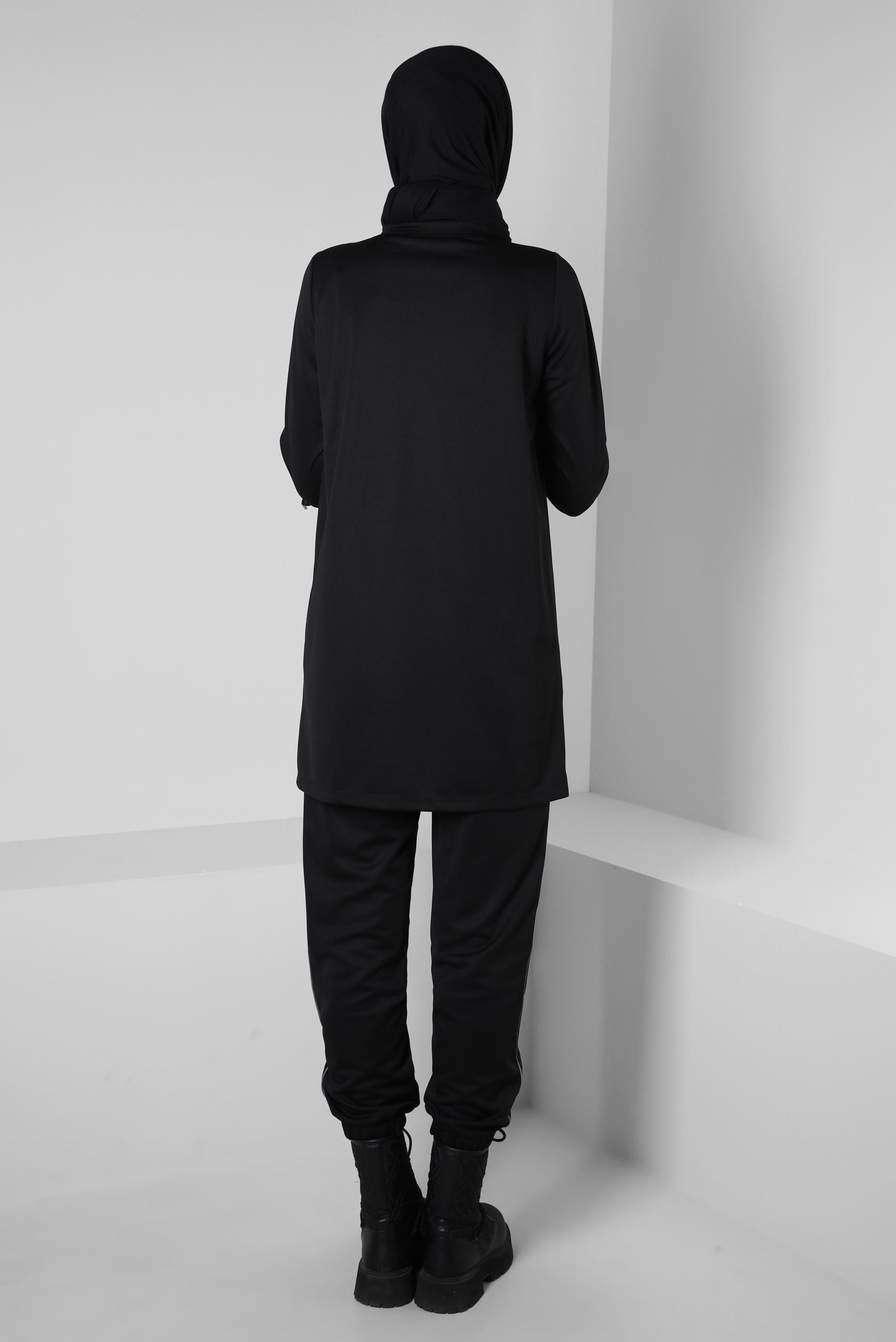 Tesettür giyim SİYAH ÖRME PANTOLONLU EŞOFMAN TAKIM 43880