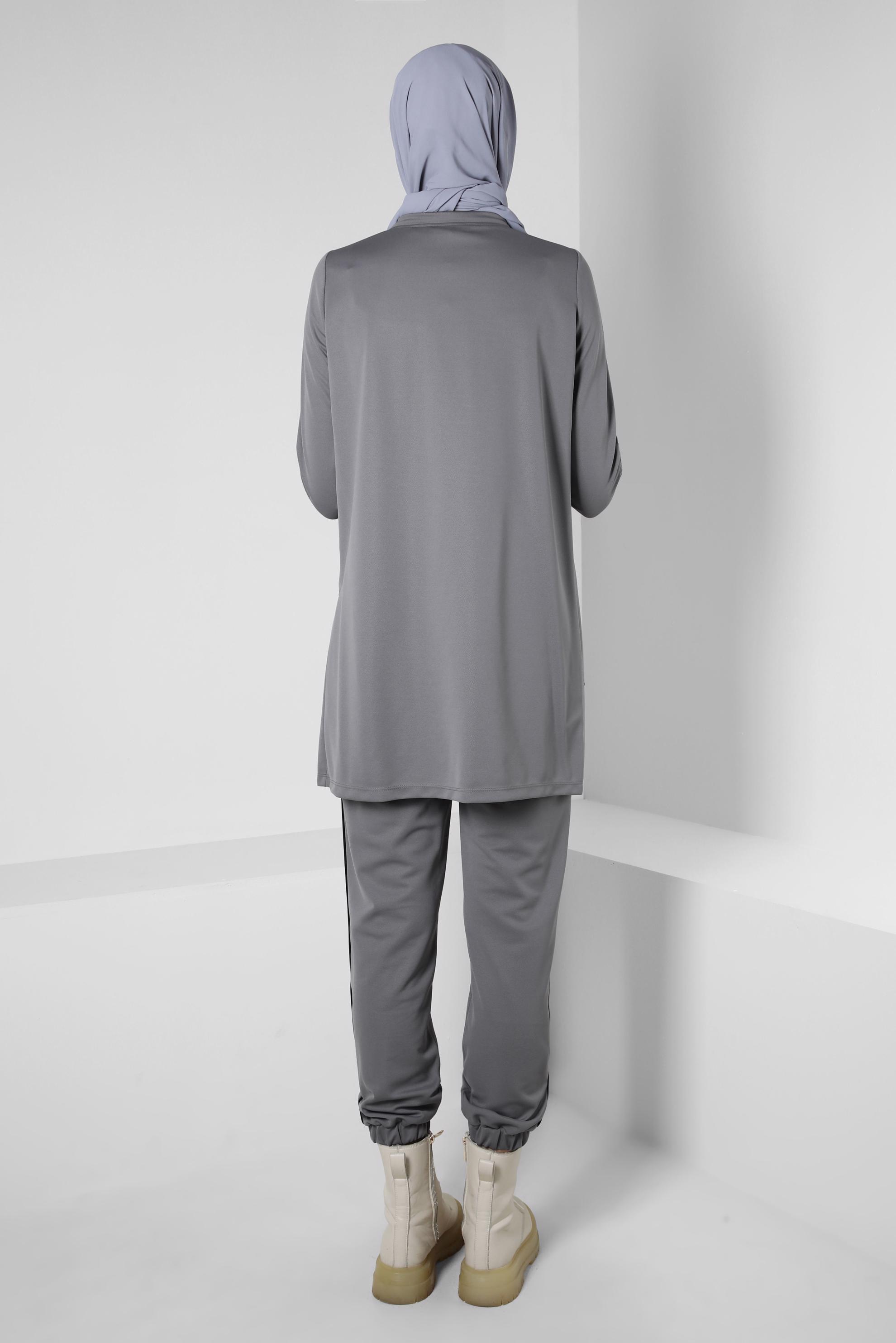 Tesettür giyim GRİ ÖRME PANTOLONLU EŞOFMAN TAKIM 43880