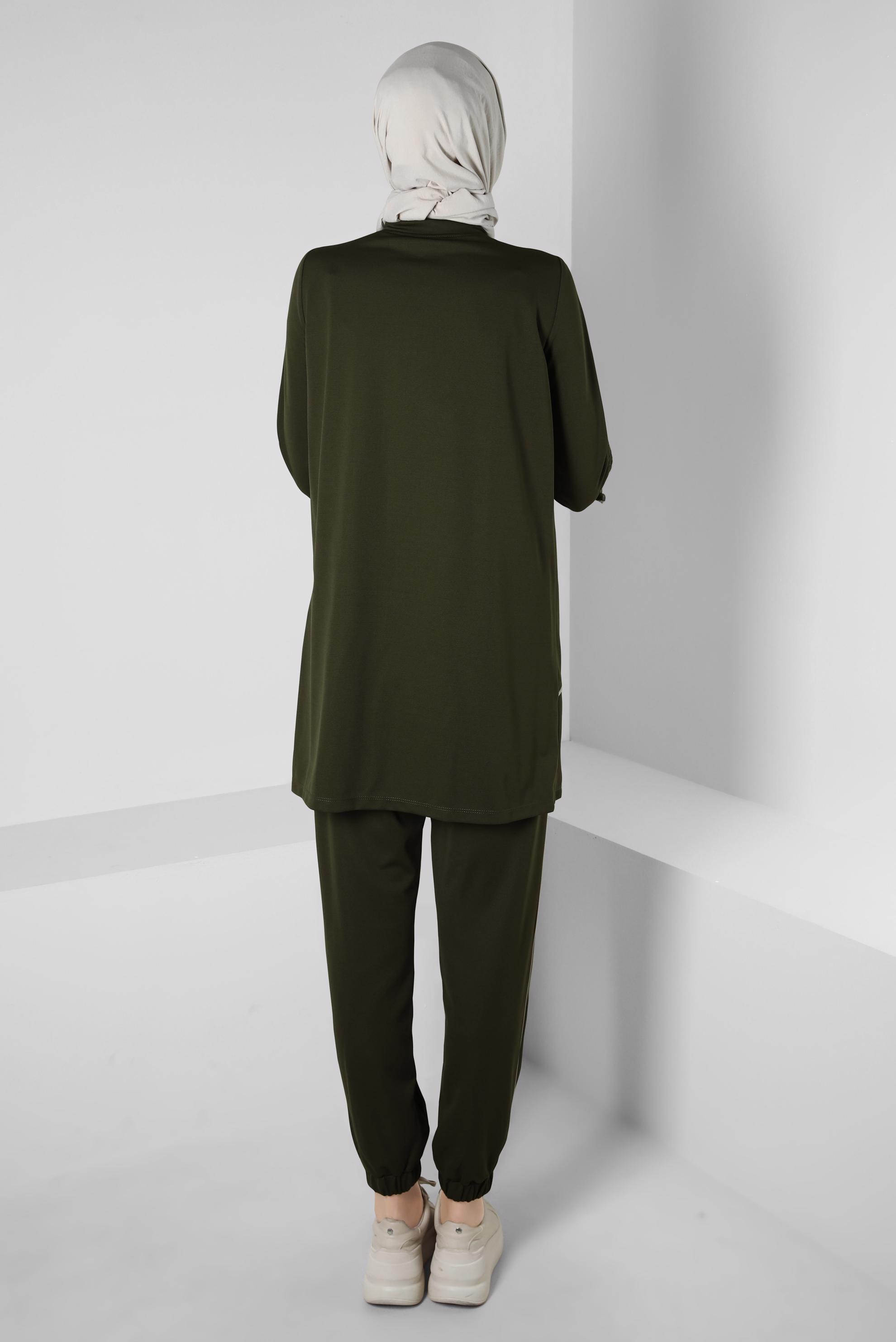 Tesettür giyim HAKİ ÖRME PANTOLONLU EŞOFMAN TAKIM 43880