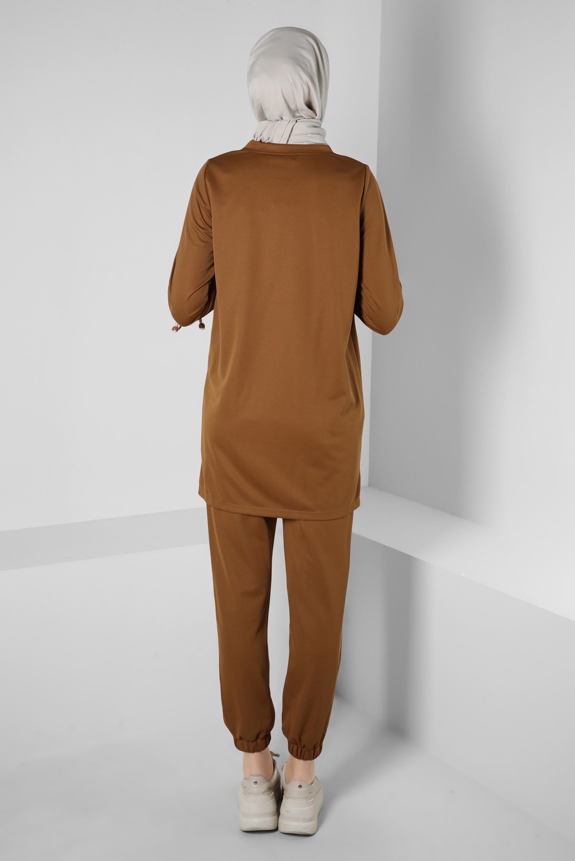 Tesettür giyim SARI ÖRME PANTOLONLU EŞOFMAN TAKIM 43880