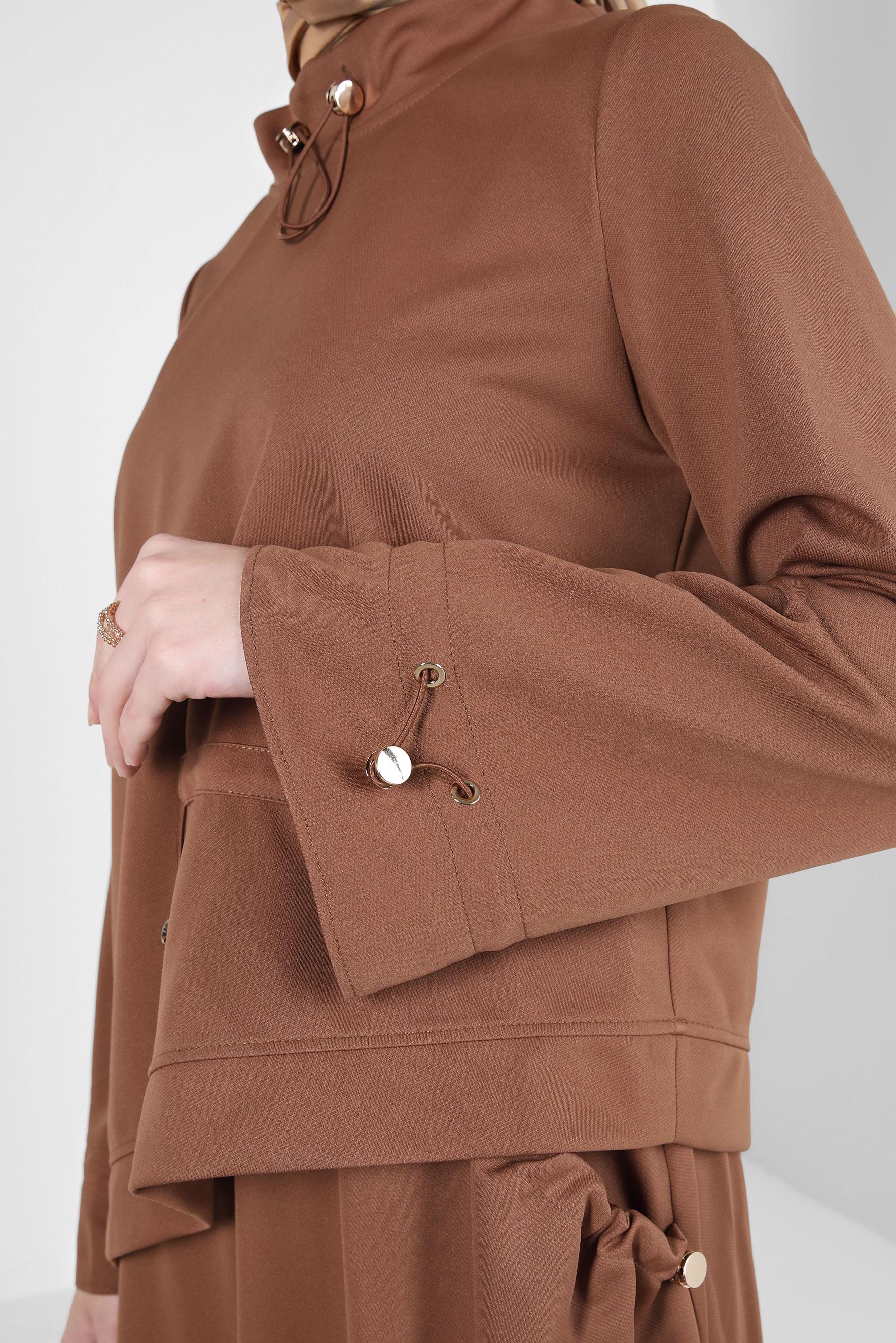 Tesettür giyim TABA BÜZGÜLÜ ÖRME ETEKLİ TAKIM 43912