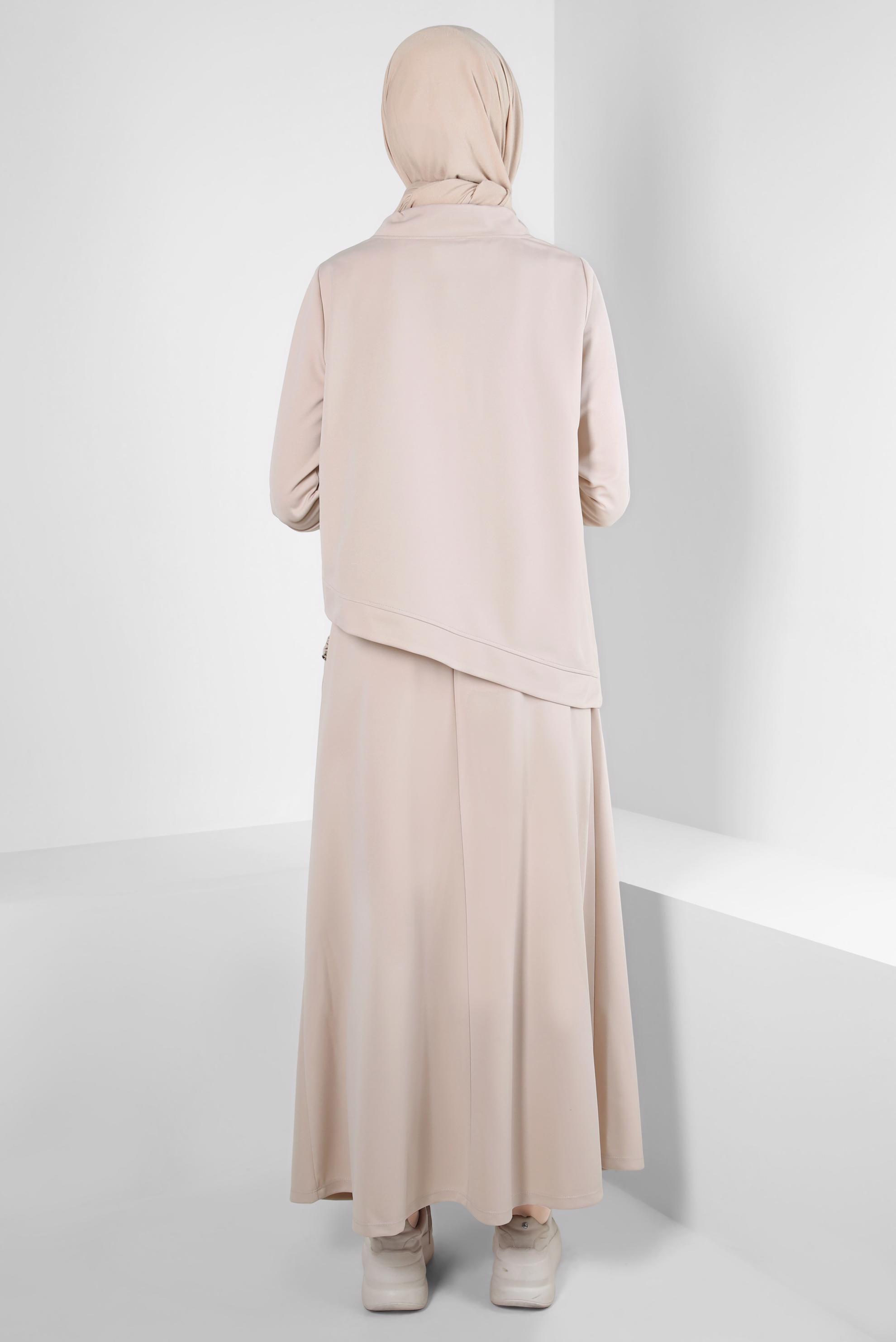 Tesettür giyim BEJ BÜZGÜLÜ ÖRME ETEKLİ TAKIM 43912