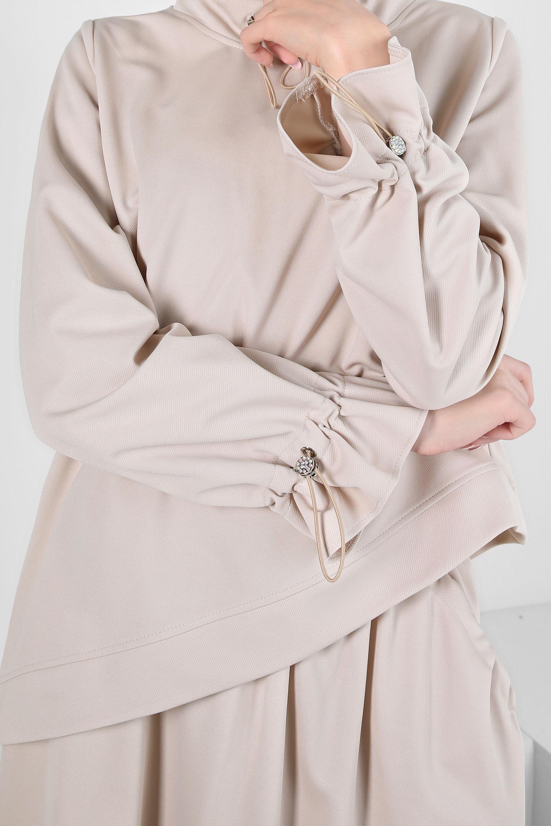 Tesettür giyim BEJ BÜZGÜLÜ ÖRME ETEKLİ TAKIM 43912