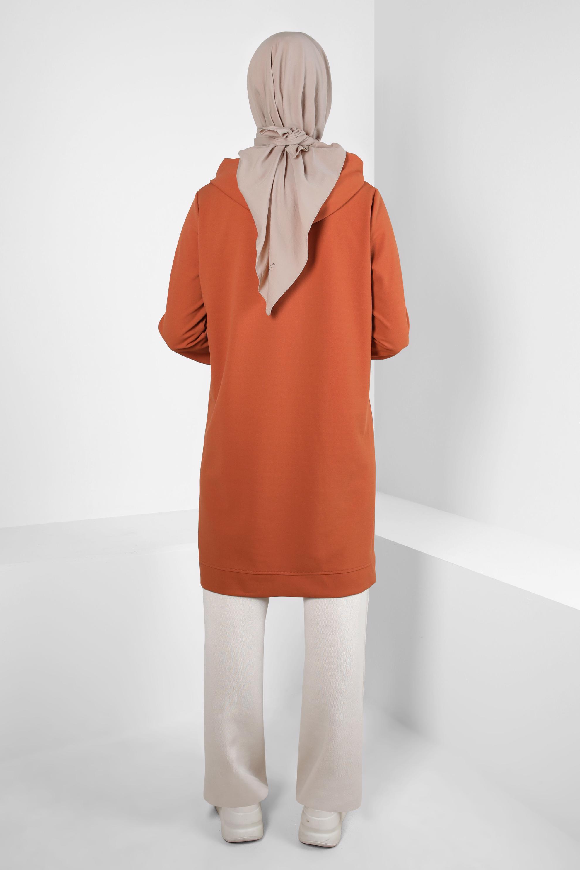 Tesettür giyim TURUNCU KAPÜŞONLU EŞOFMAN TUNİK 44120