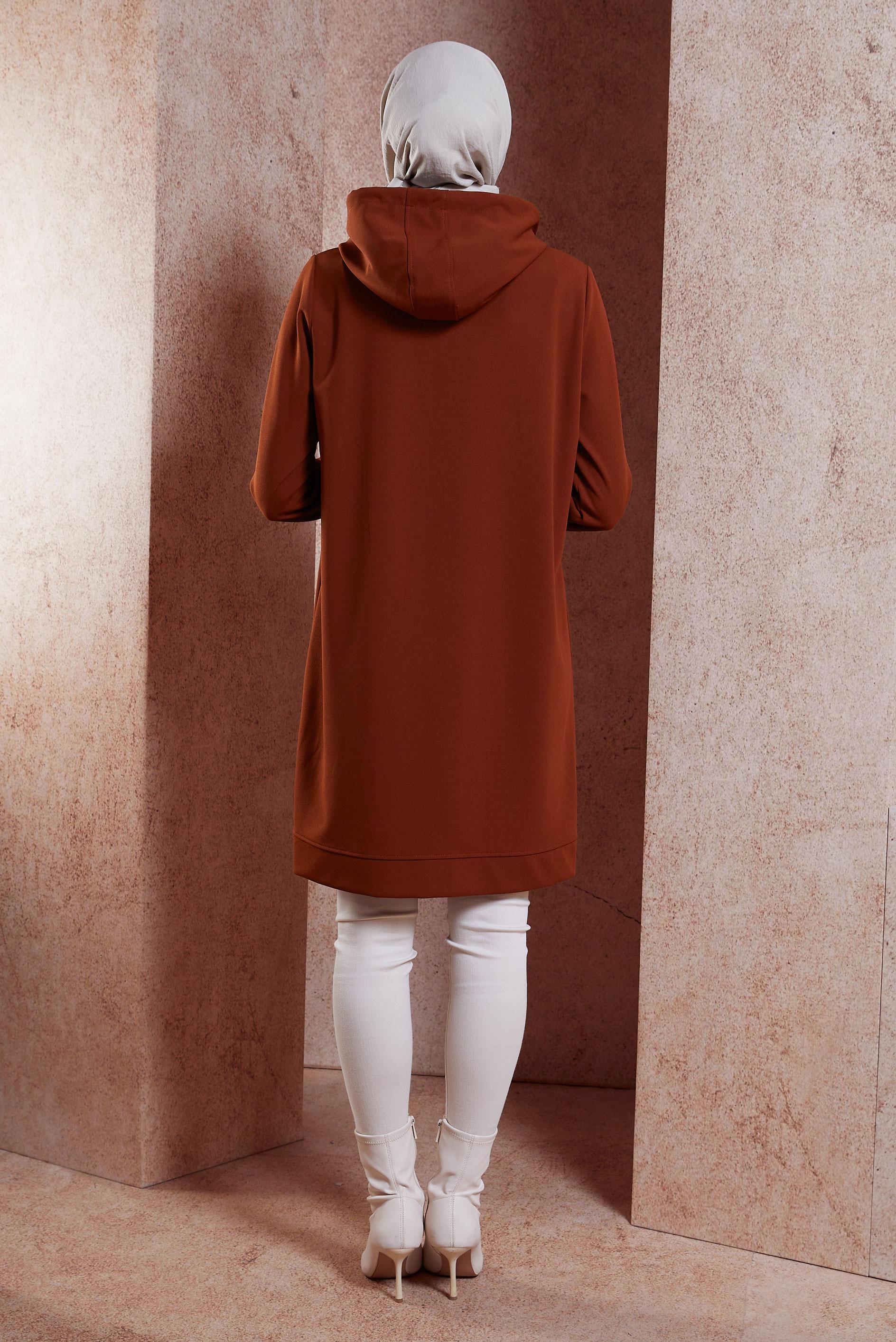 Tesettür giyim BORDO KAPÜŞONLU EŞOFMAN TUNİK 44120