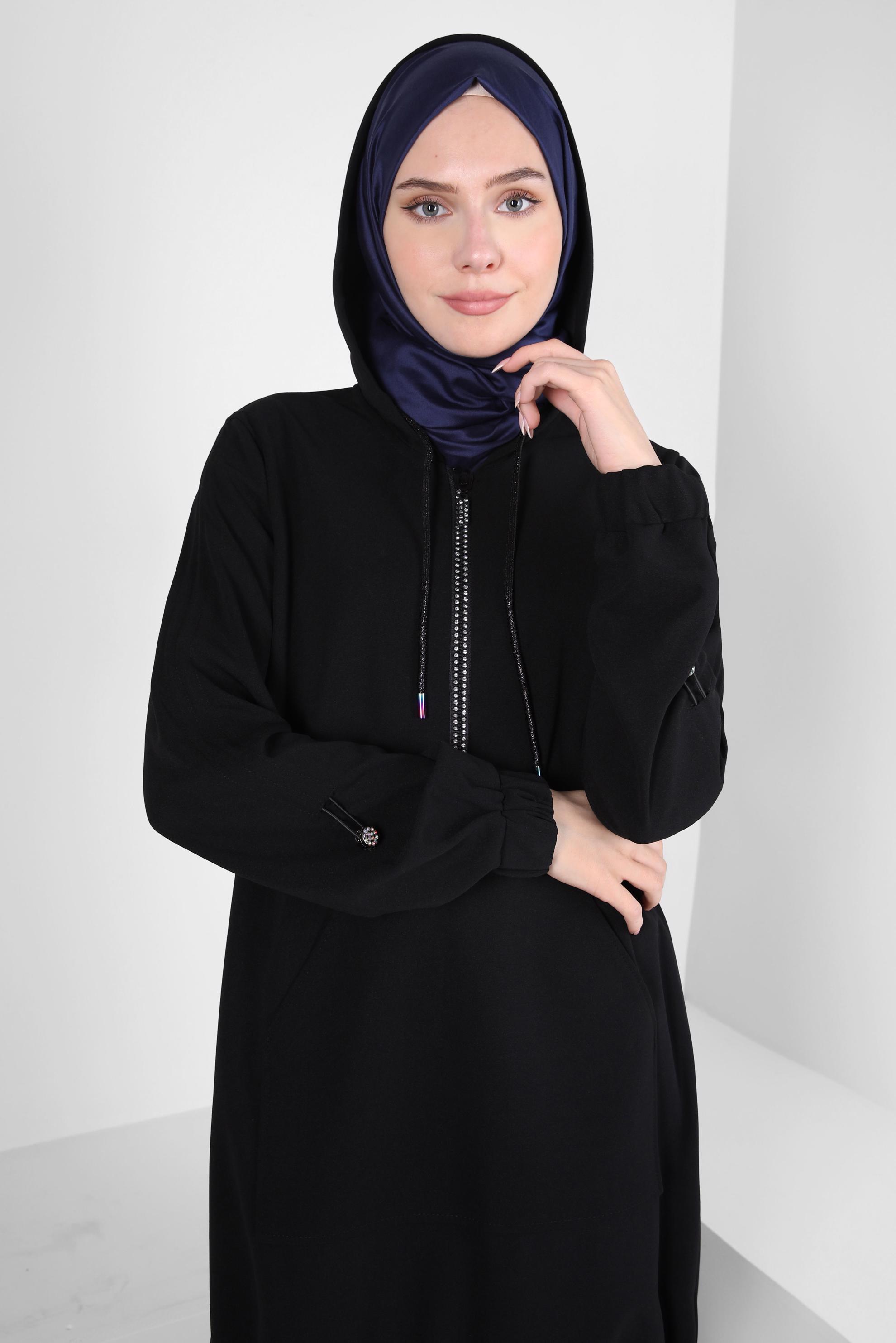 Tesettür giyim SİYAH KAPÜŞONLU EŞOFMAN TUNİK 44121