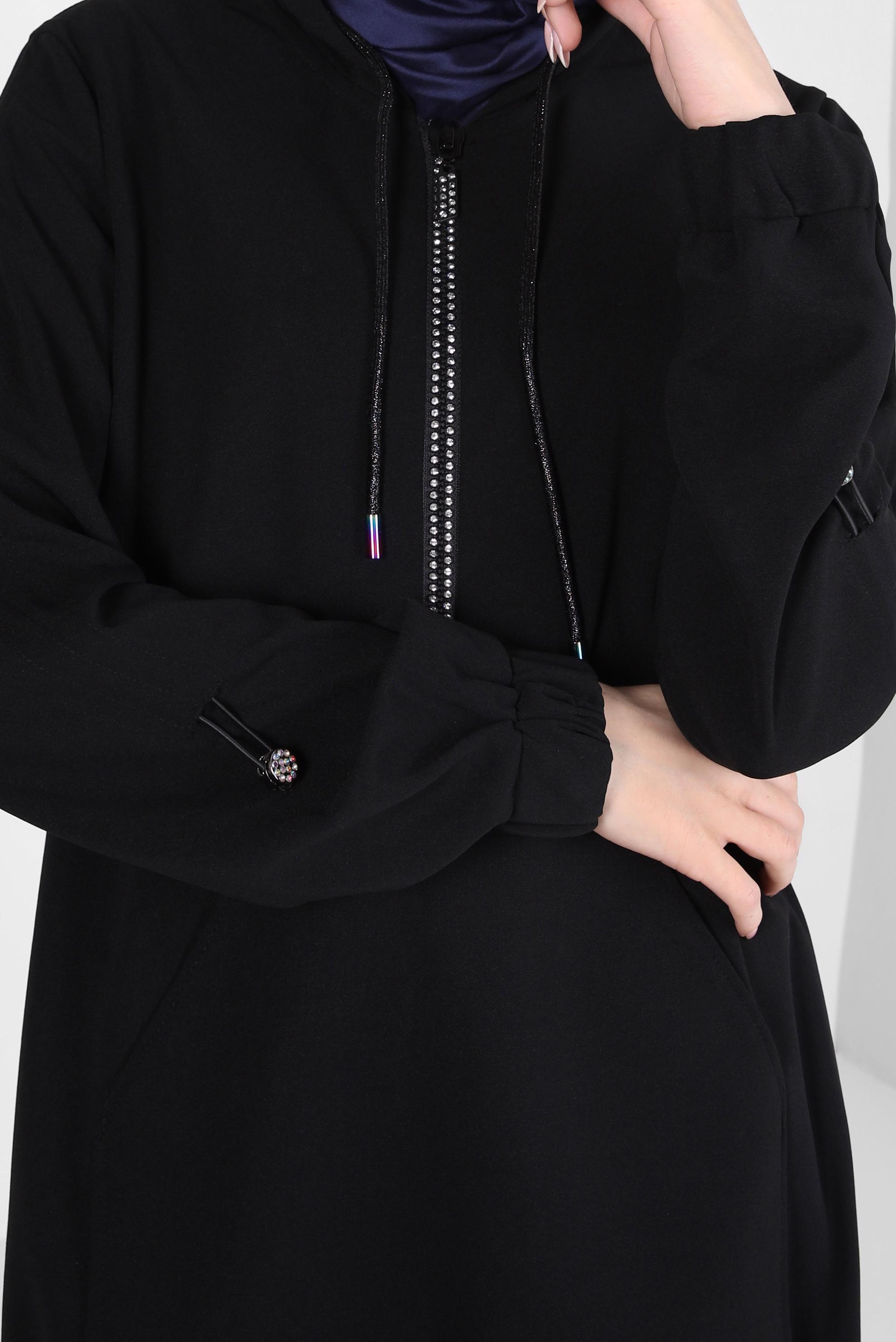 Tesettür giyim SİYAH KAPÜŞONLU EŞOFMAN TUNİK 44121