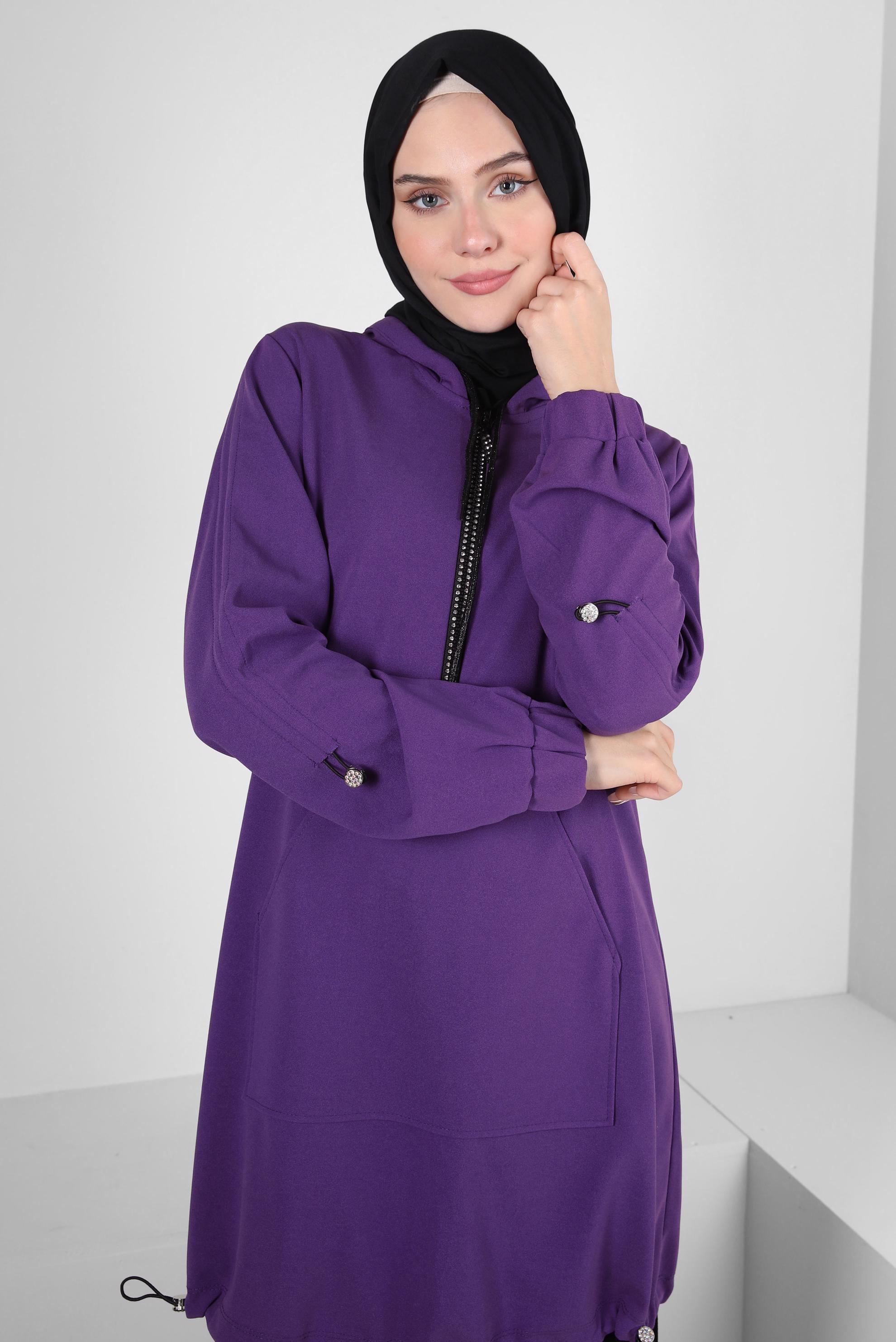 Tesettür giyim MOR KAPÜŞONLU EŞOFMAN TUNİK 44121