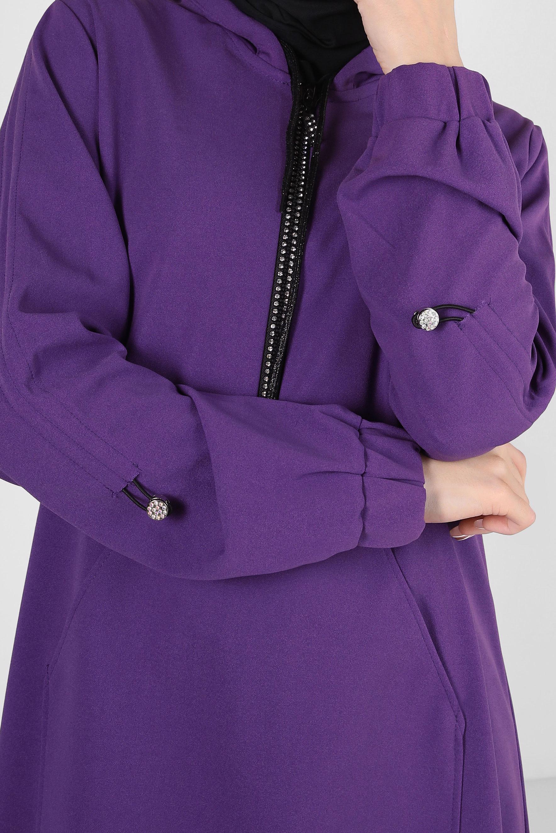 Tesettür giyim MOR KAPÜŞONLU EŞOFMAN TUNİK 44121