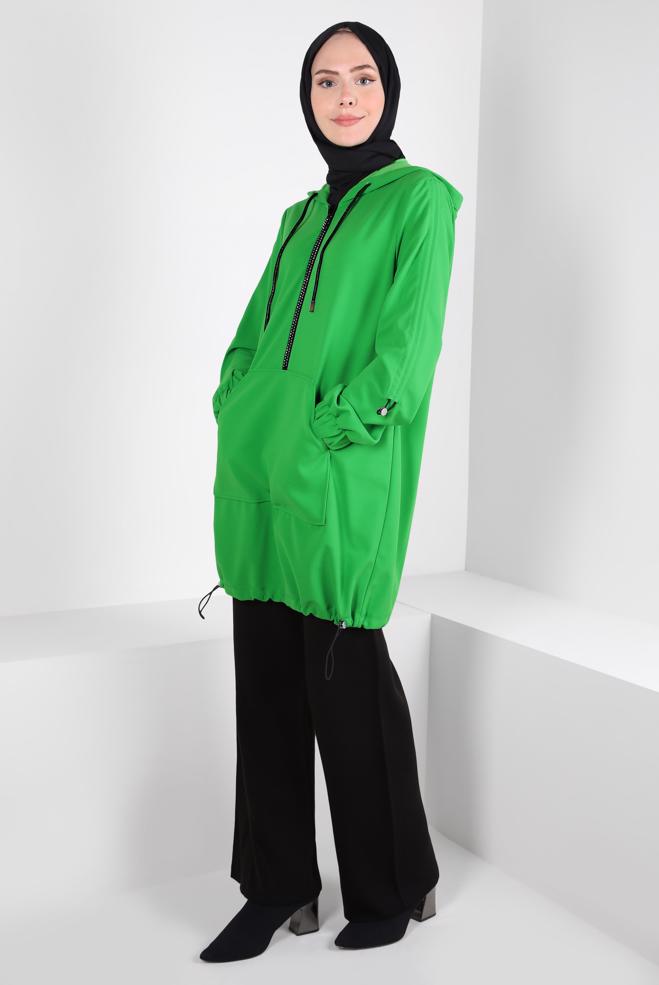 Tesettür giyim YEŞİL KAPÜŞONLU EŞOFMAN TUNİK 44121 - ALVİNA