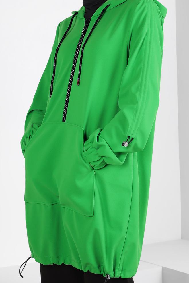 Tesettür giyim YEŞİL KAPÜŞONLU EŞOFMAN TUNİK 44121 - ALVİNA