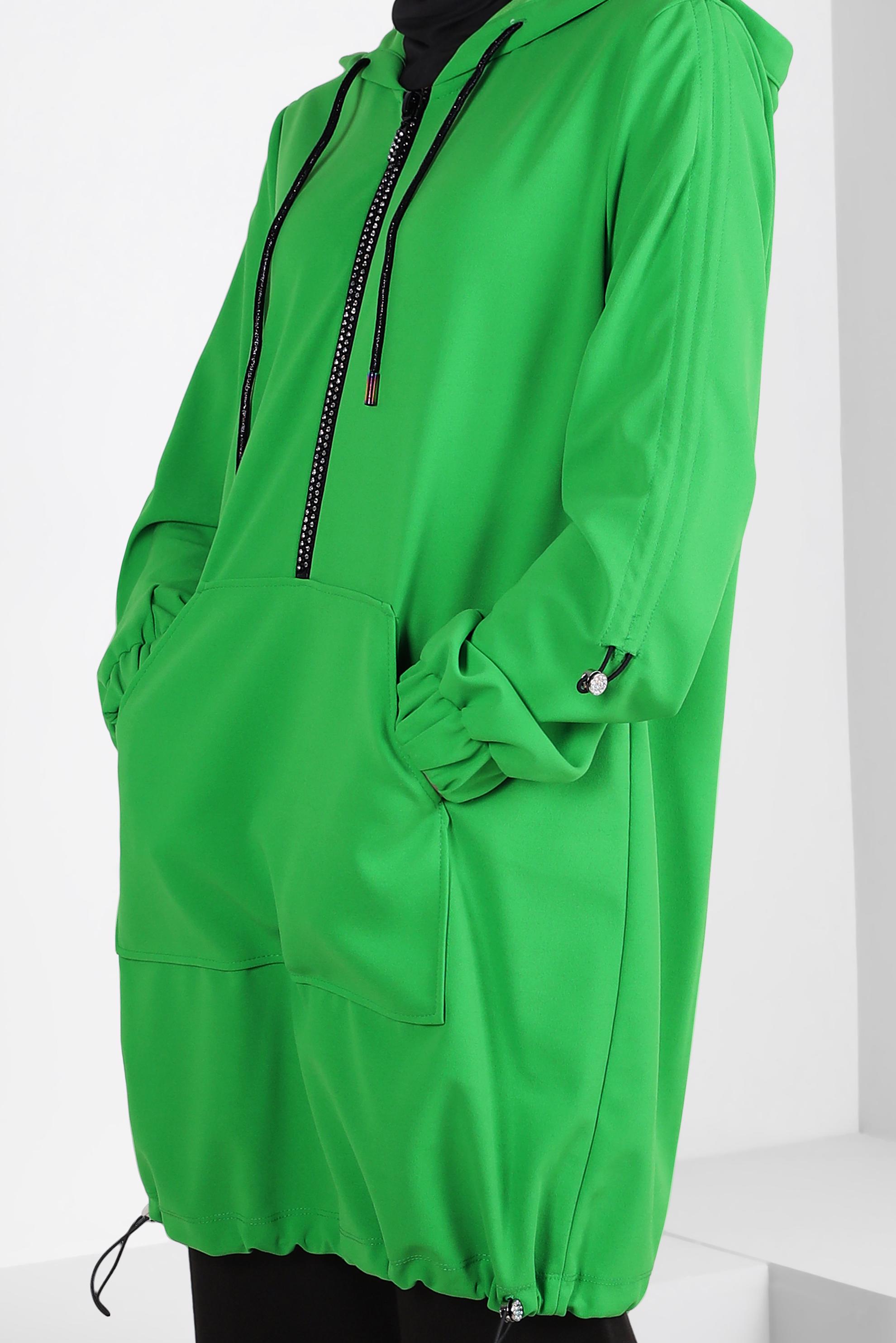 Tesettür giyim YEŞİL KAPÜŞONLU EŞOFMAN TUNİK 44121