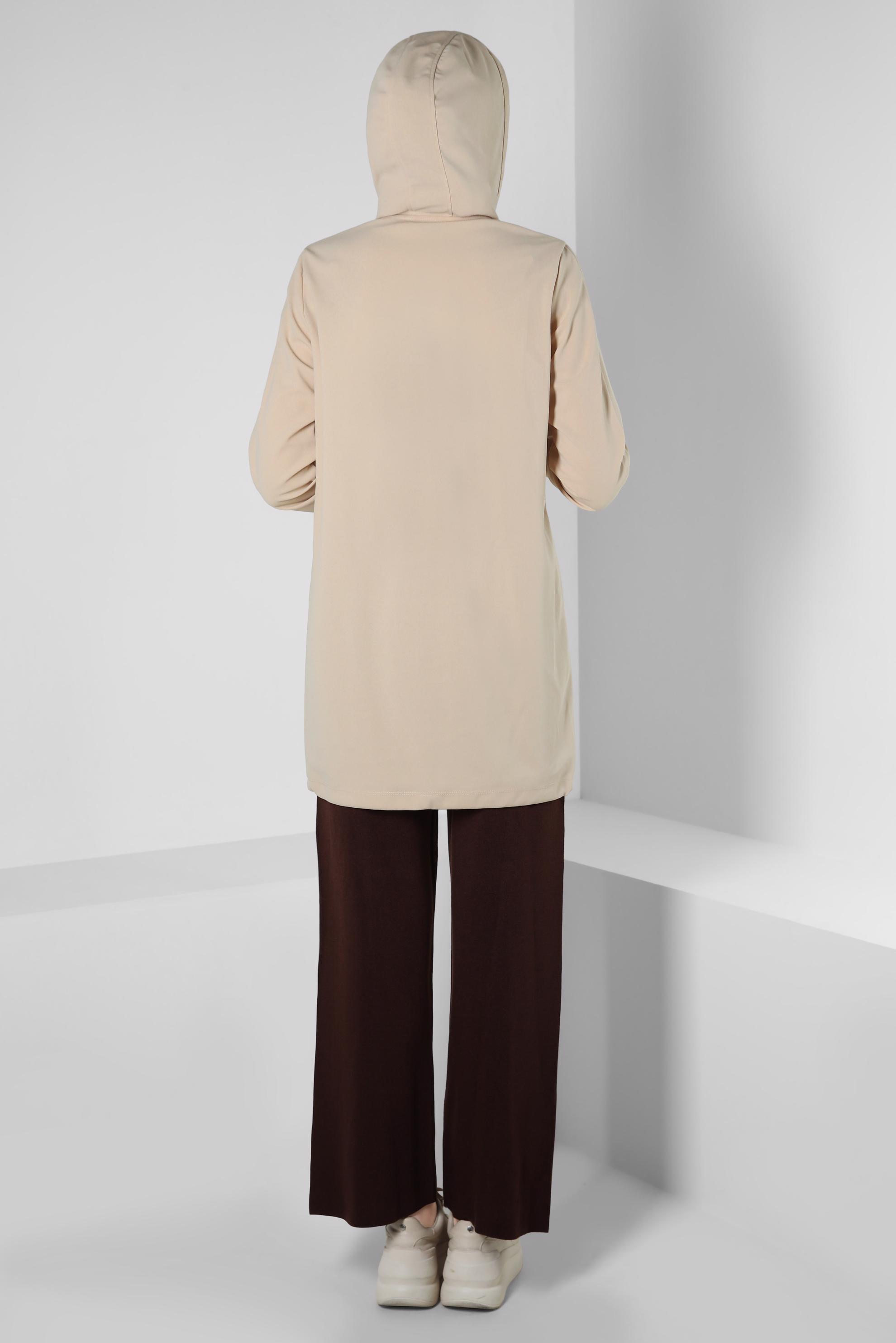 Tesettür giyim EKRU KAPÜŞONLU EŞOFMAN TUNİK 44121