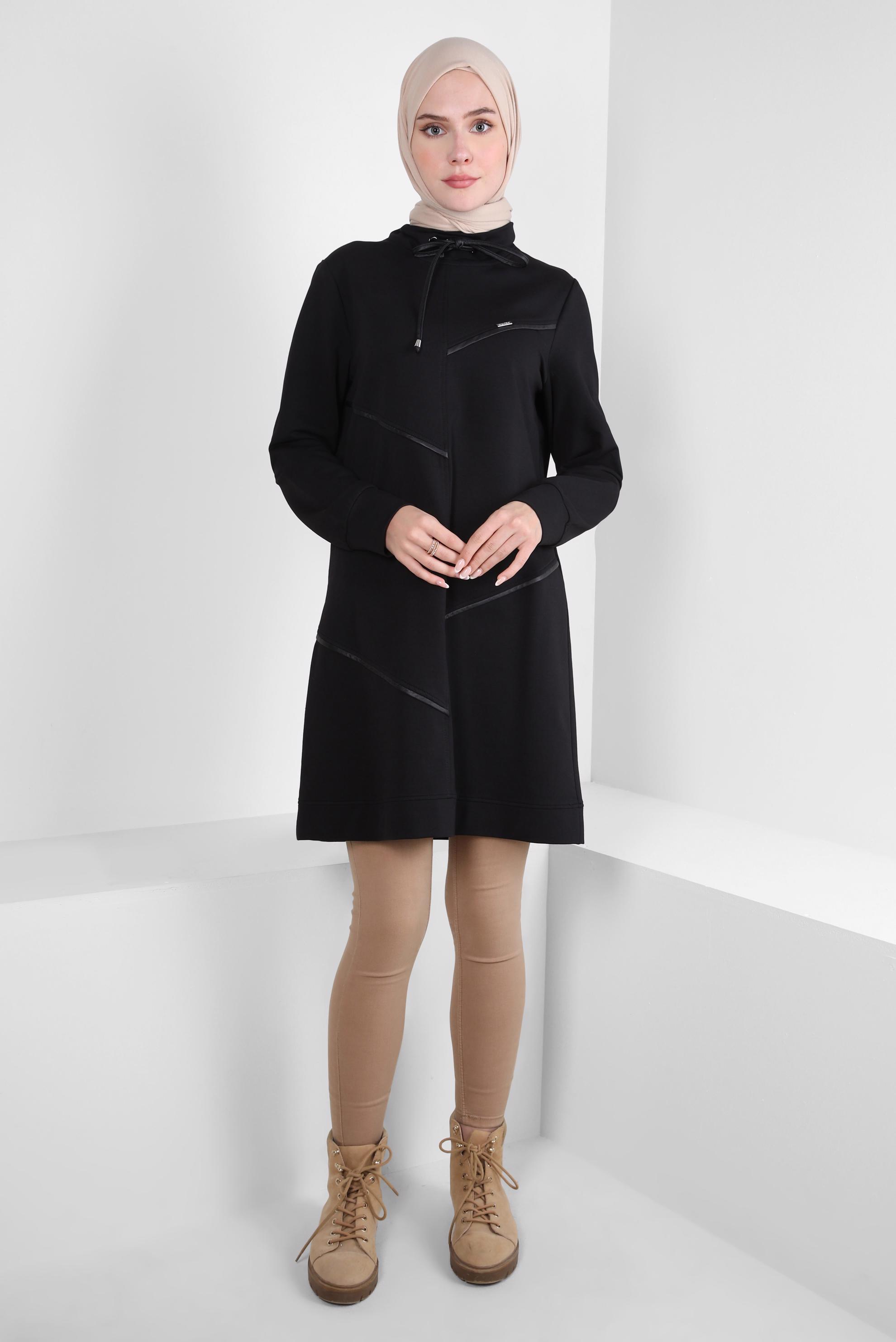 Tesettür giyim SİYAH ŞERİTLİ EŞOFMAN TUNİK 44122