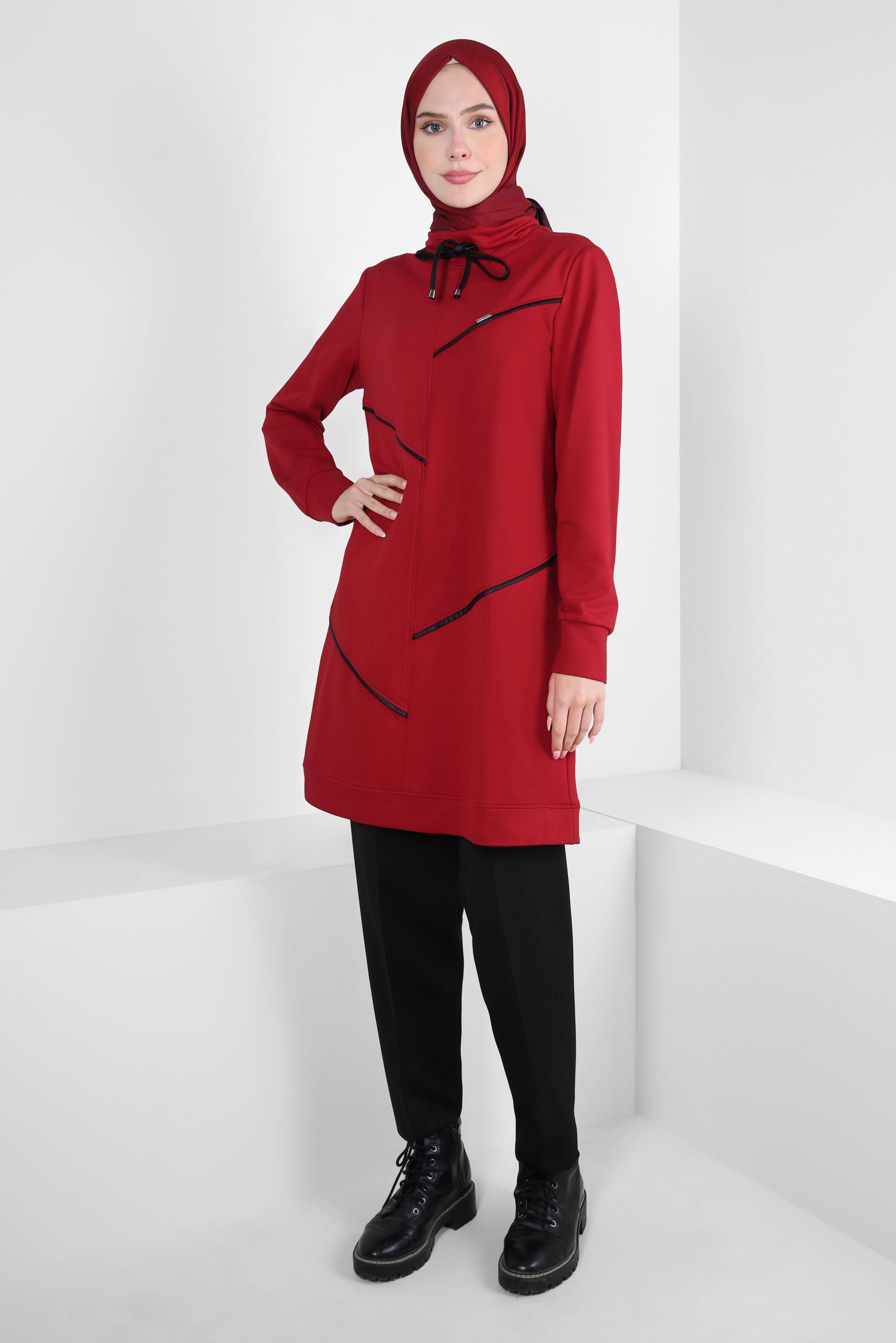 Tesettür giyim KIRMIZI ŞERİTLİ EŞOFMAN TUNİK 44122