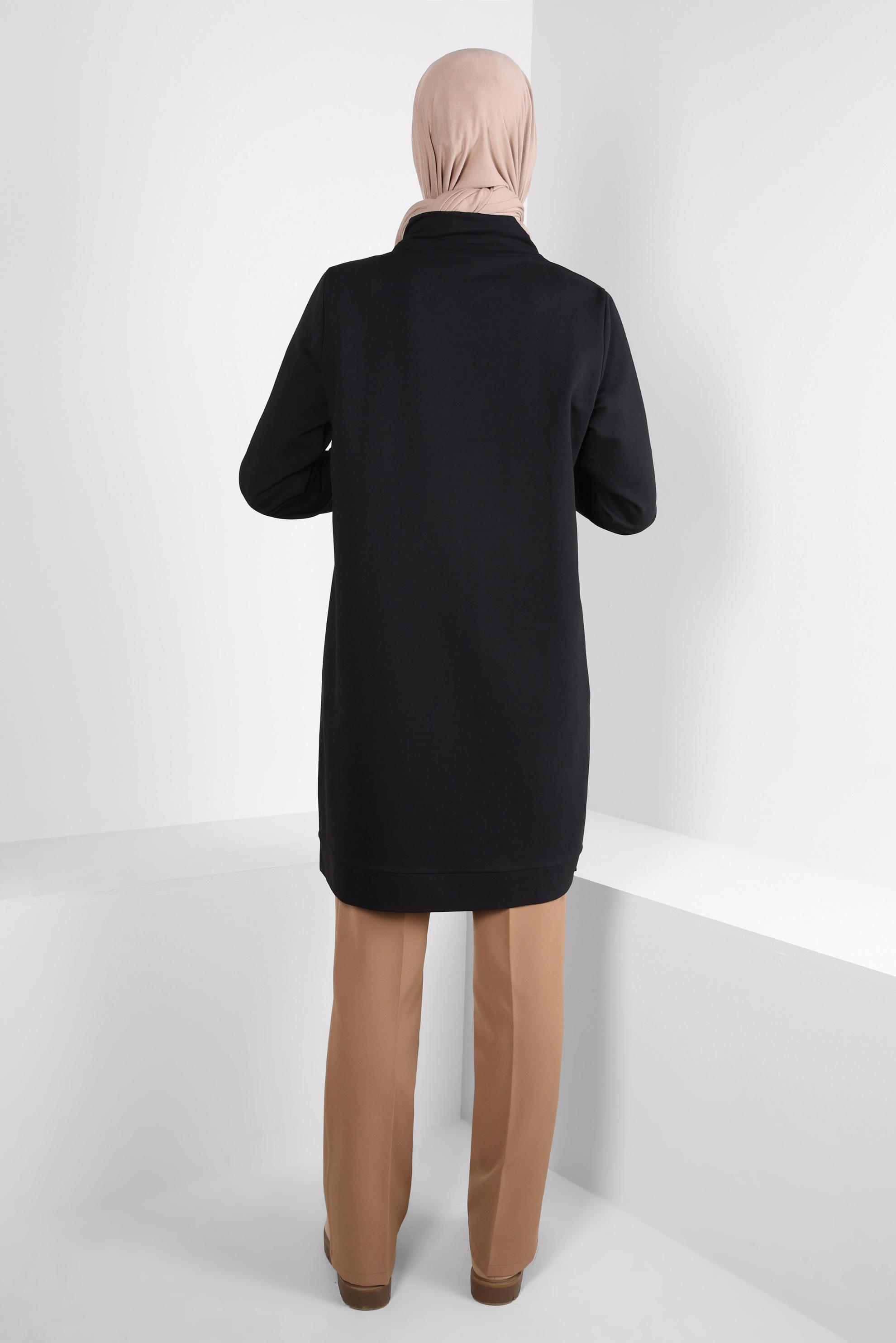 Tesettür giyim SİYAH BAĞCIK DETAYLI EŞOFMAN TUNİK 44123