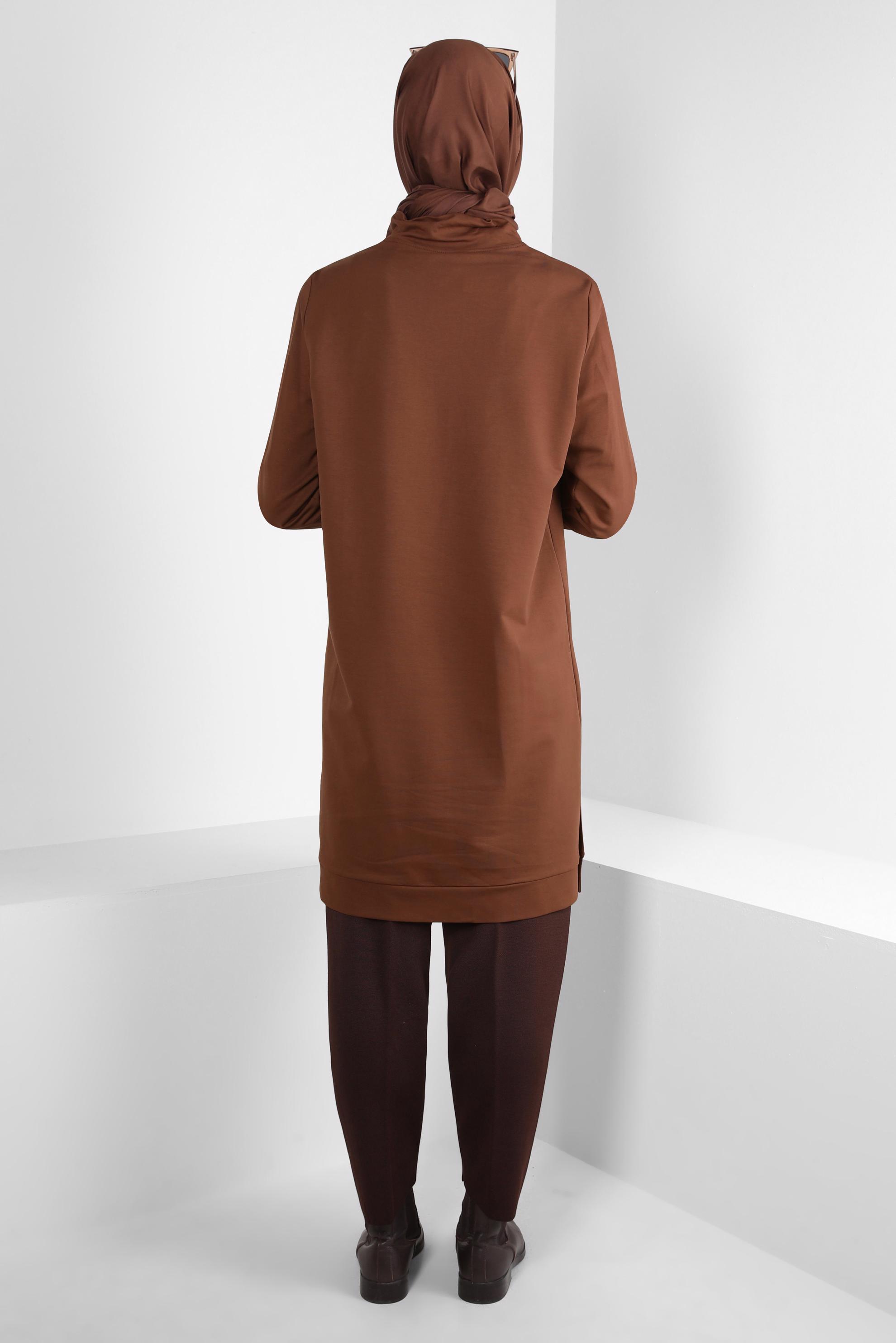 Tesettür giyim KAHVE BAĞCIK DETAYLI EŞOFMAN TUNİK 44123