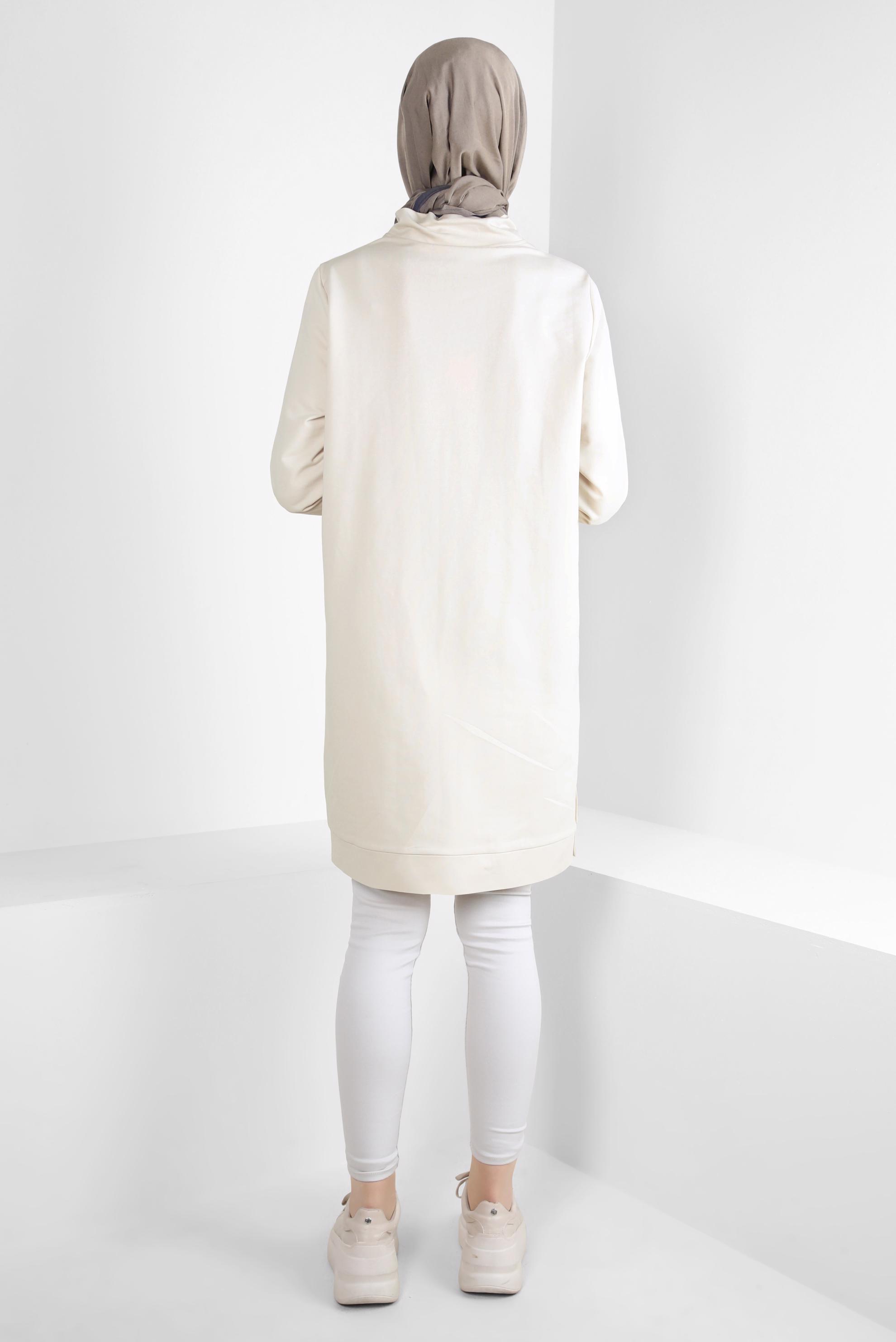 Tesettür giyim BEJ BAĞCIK DETAYLI EŞOFMAN TUNİK 44123