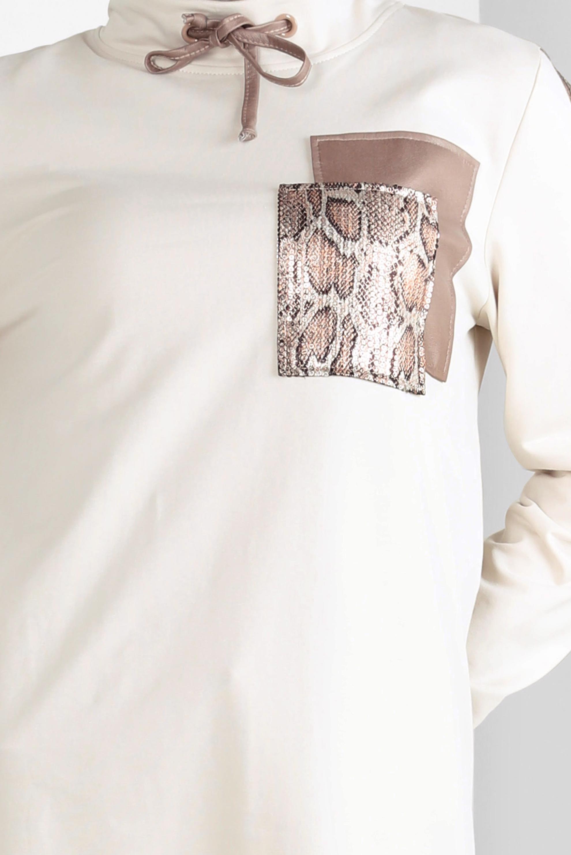 Tesettür giyim BEJ BAĞCIK DETAYLI EŞOFMAN TUNİK 44123