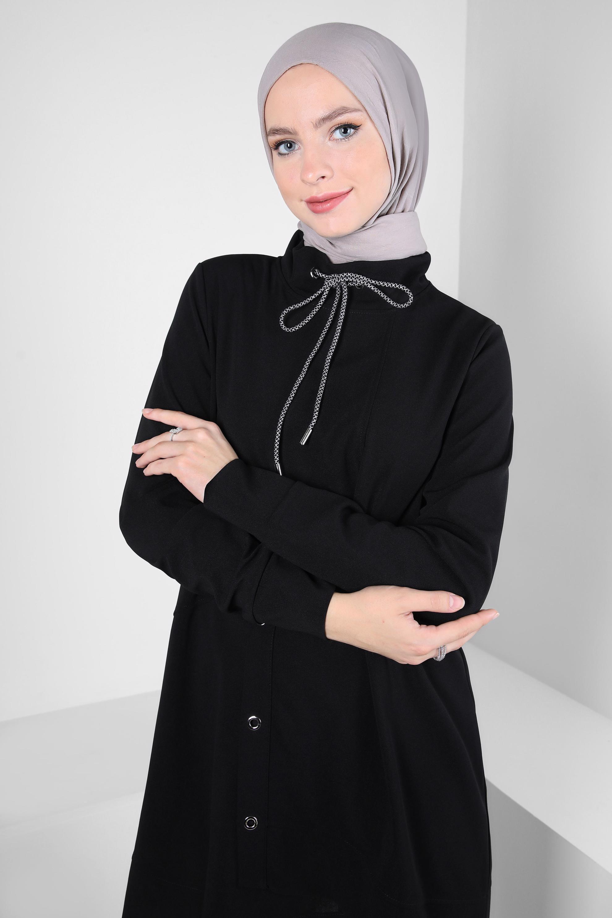 Tesettür giyim SİYAH KUŞGÖZÜ DETAYLI EŞOFMAN TUNİK 44124