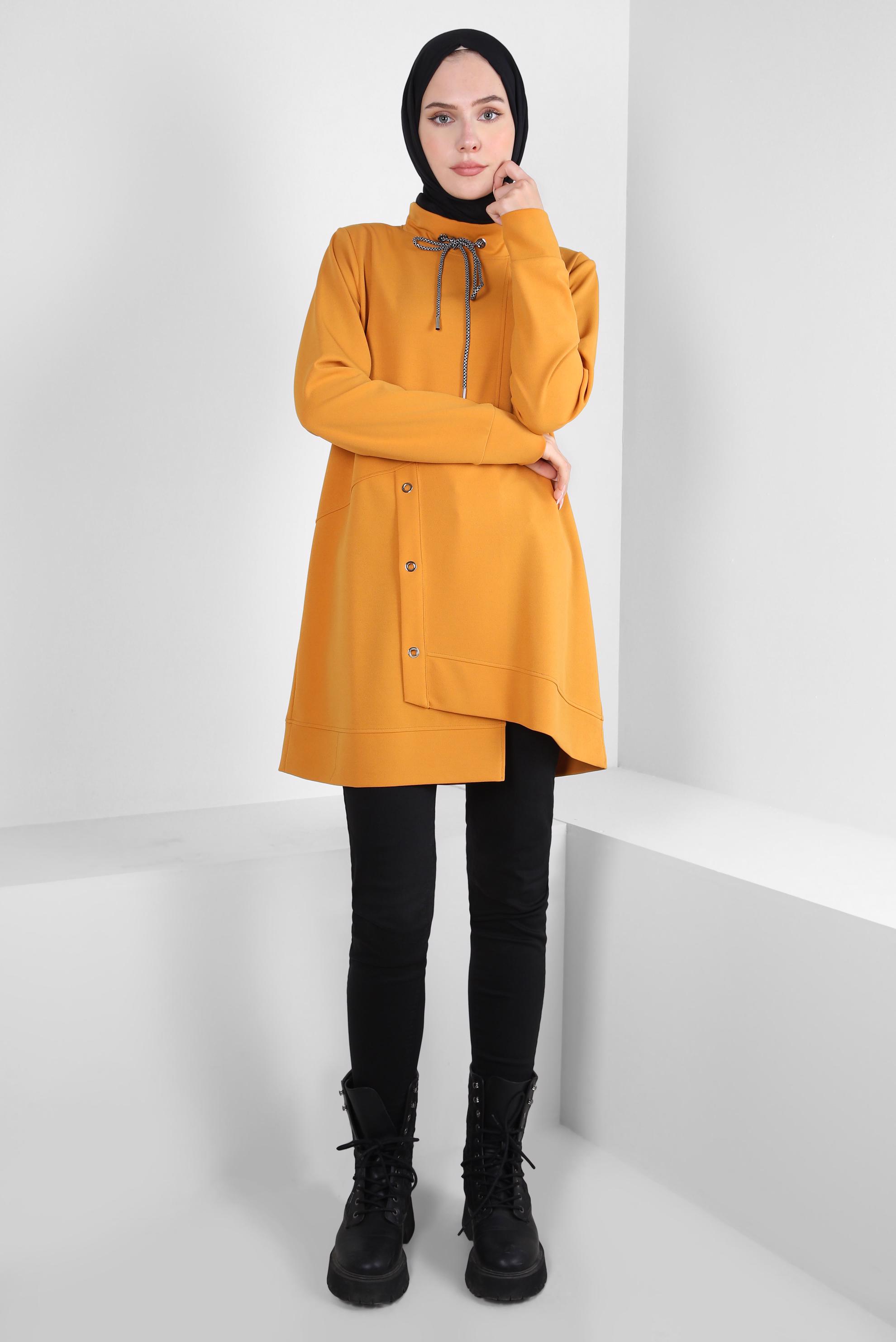 Tesettür giyim SARI KUŞGÖZÜ DETAYLI EŞOFMAN TUNİK 44124