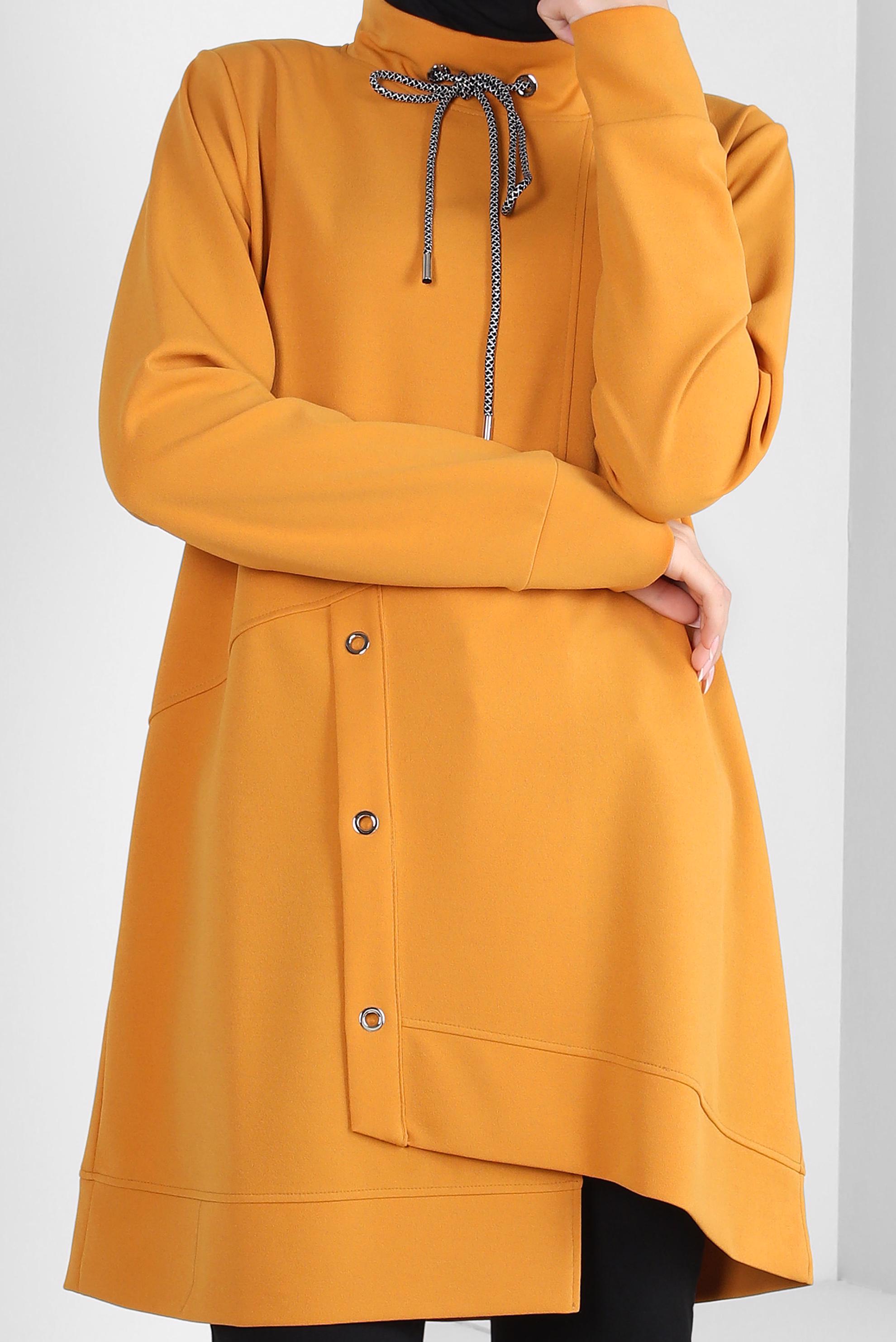 Tesettür giyim SARI KUŞGÖZÜ DETAYLI EŞOFMAN TUNİK 44124