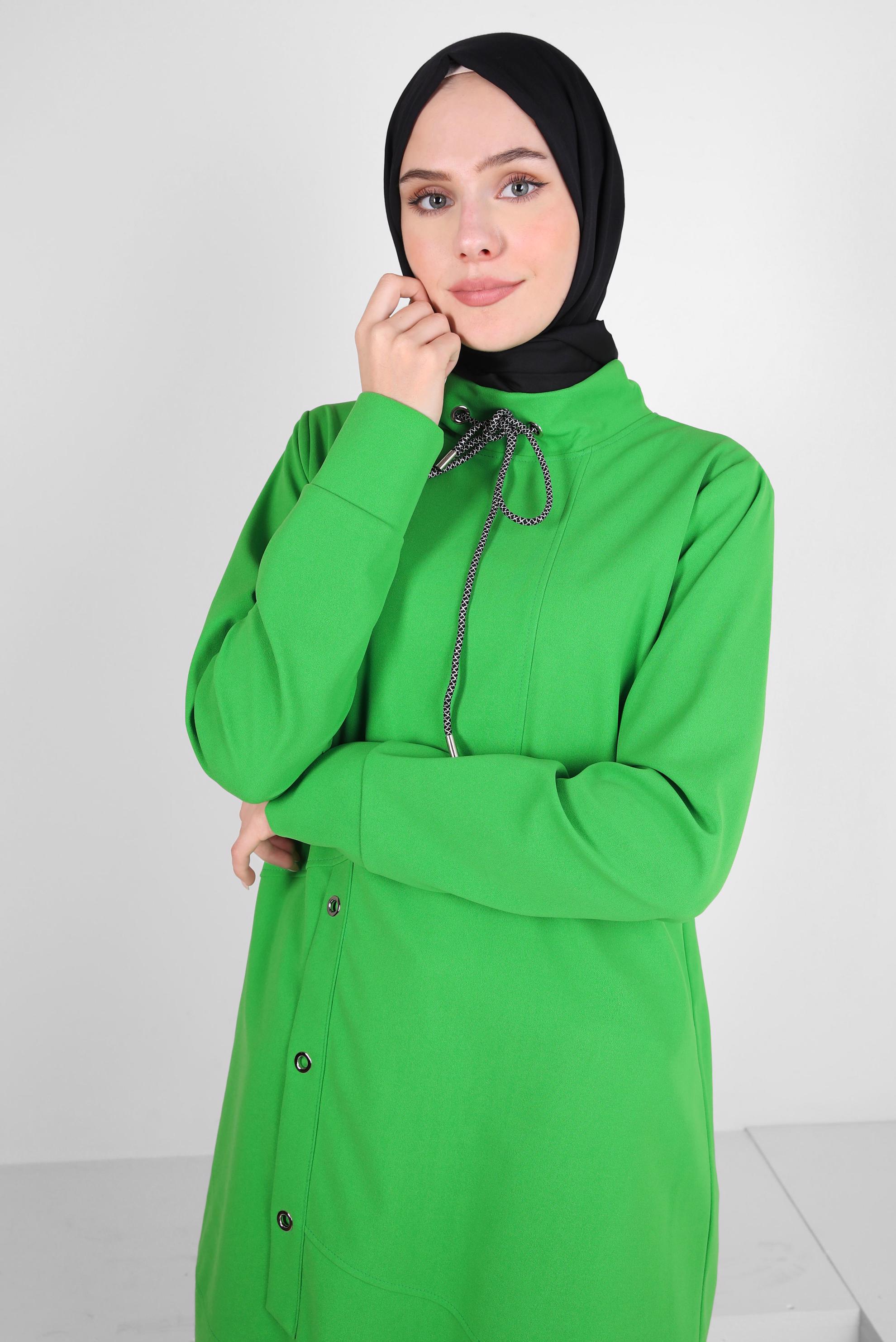 Tesettür giyim YEŞİL KUŞGÖZÜ DETAYLI EŞOFMAN TUNİK 44124