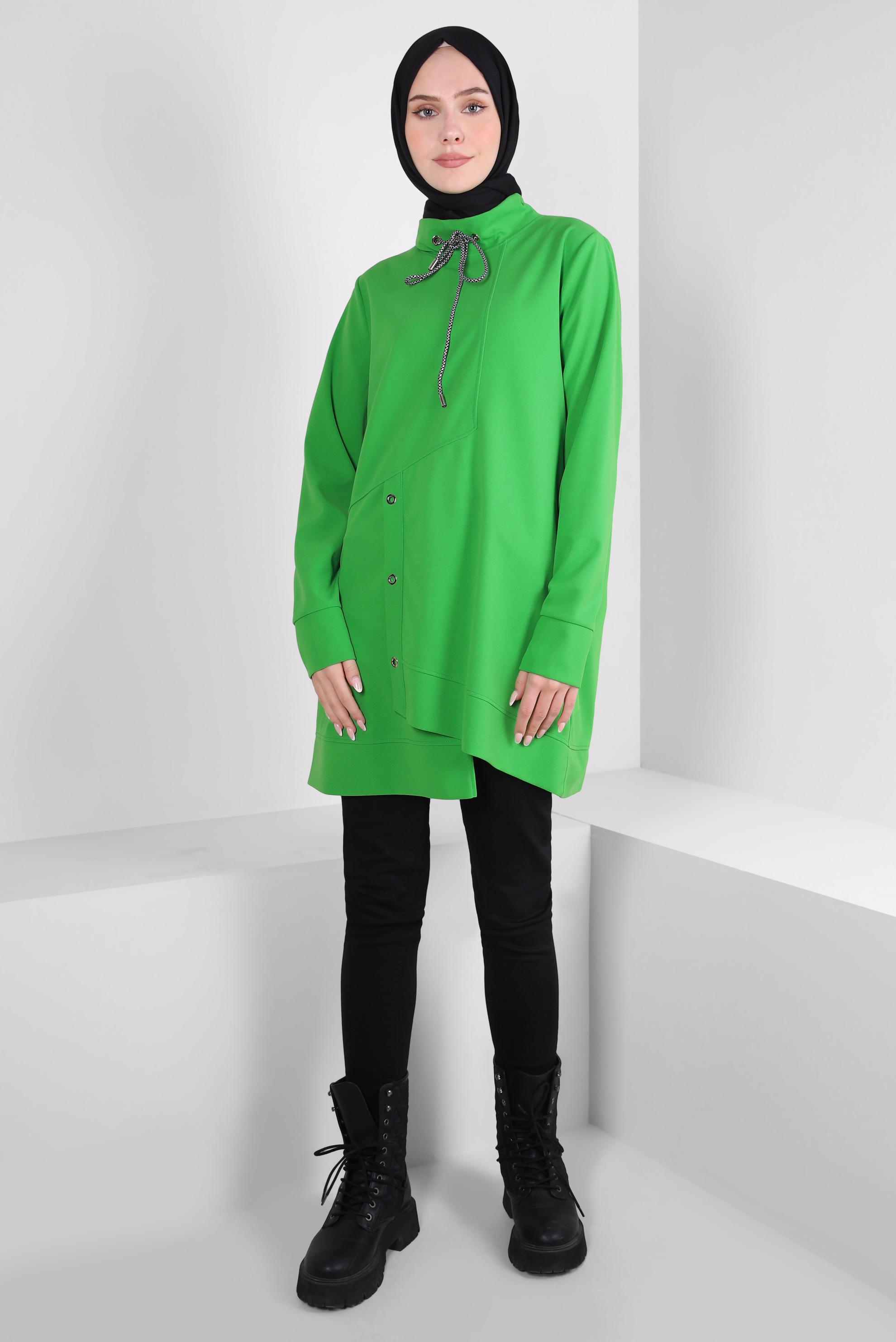 Tesettür giyim YEŞİL KUŞGÖZÜ DETAYLI EŞOFMAN TUNİK 44124
