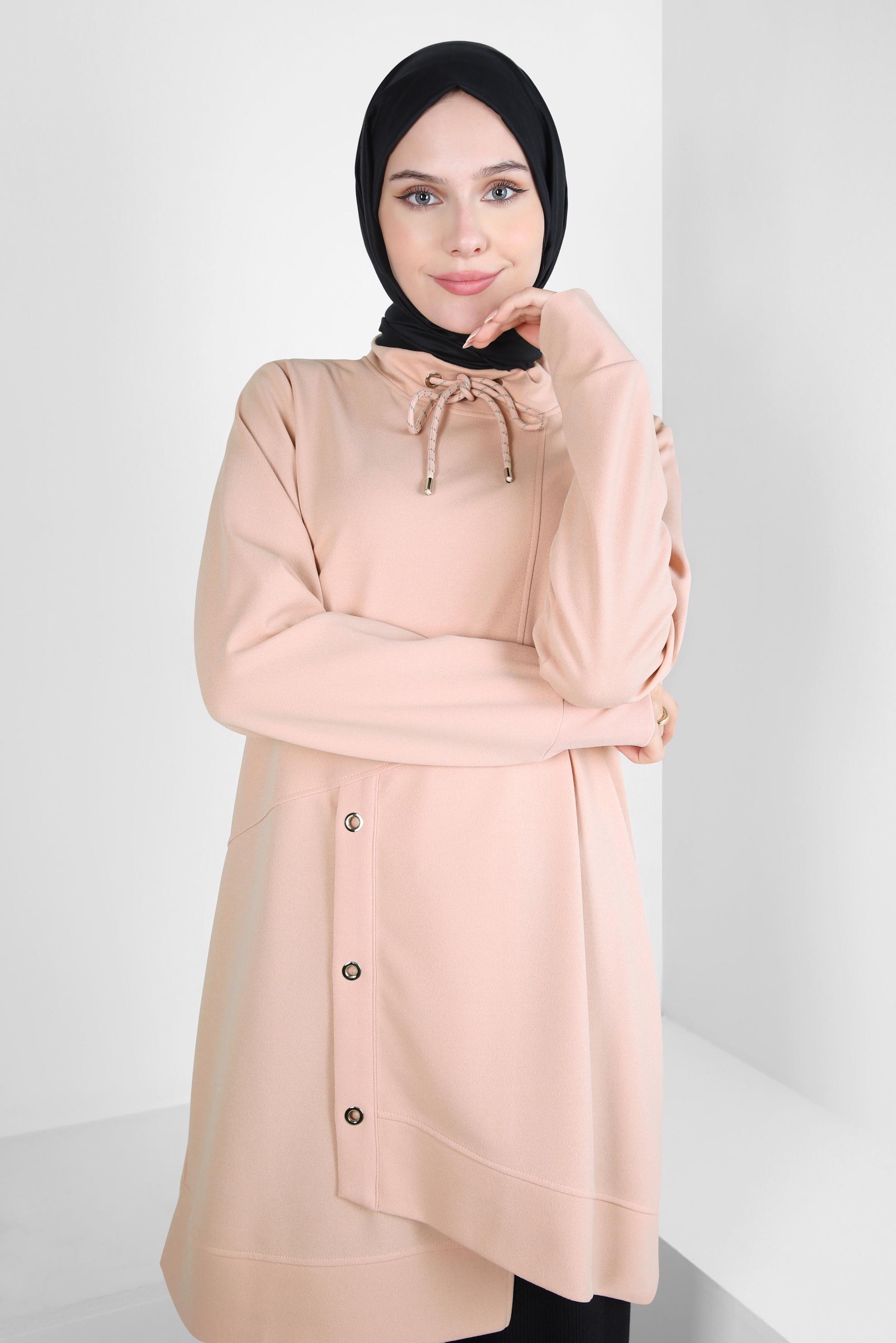 Tesettür giyim PUDRA KUŞGÖZÜ DETAYLI EŞOFMAN TUNİK 44124