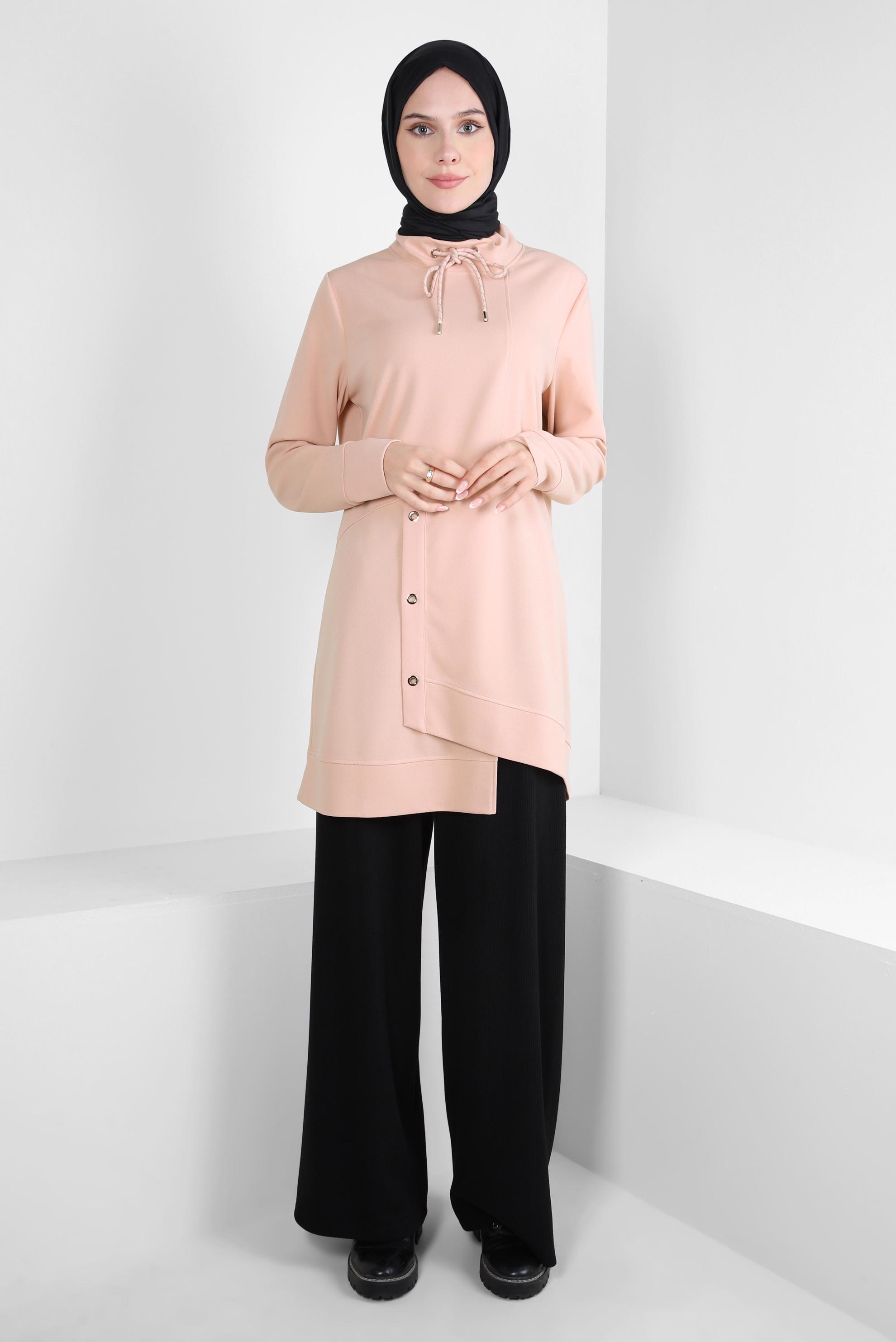 Tesettür giyim PUDRA KUŞGÖZÜ DETAYLI EŞOFMAN TUNİK 44124