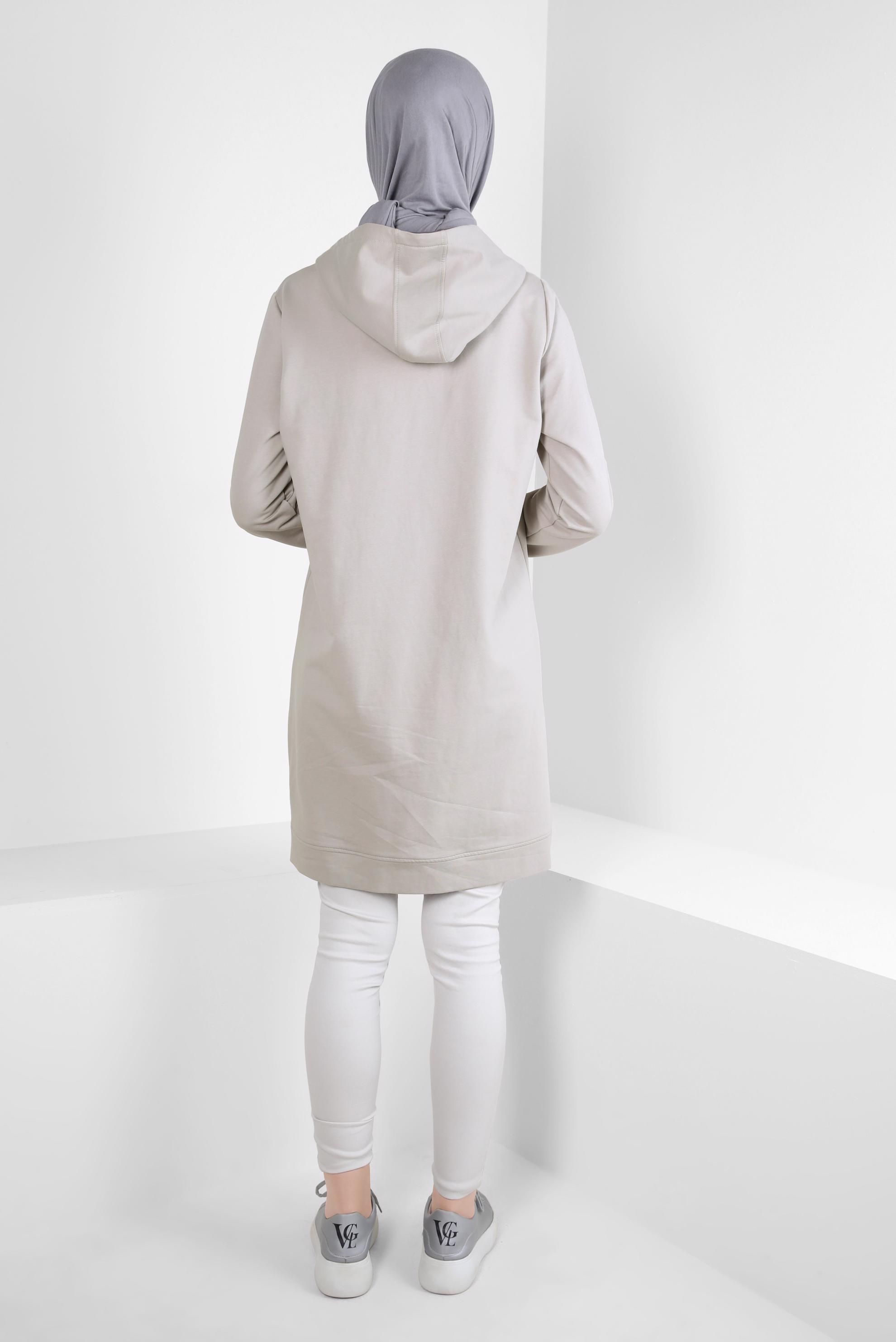 Tesettür giyim GRİ KAPÜŞONLU EŞOFMAN TUNİK 44125
